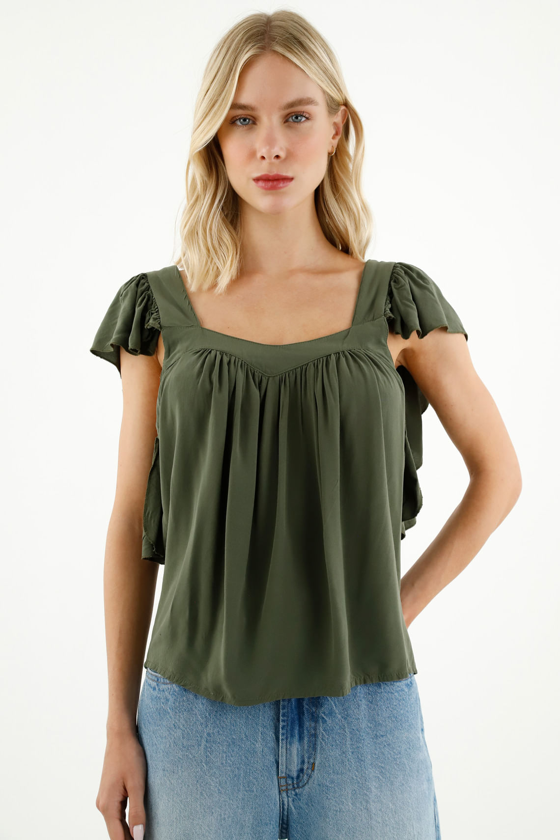 Camisa manga sisa con bolero verde para mujer