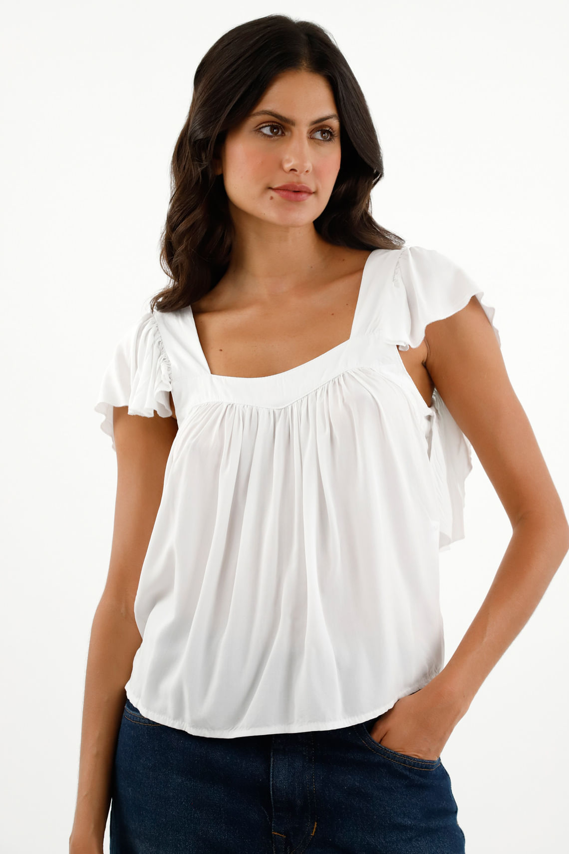 Camisa manga sisa con bolero blanca para mujer