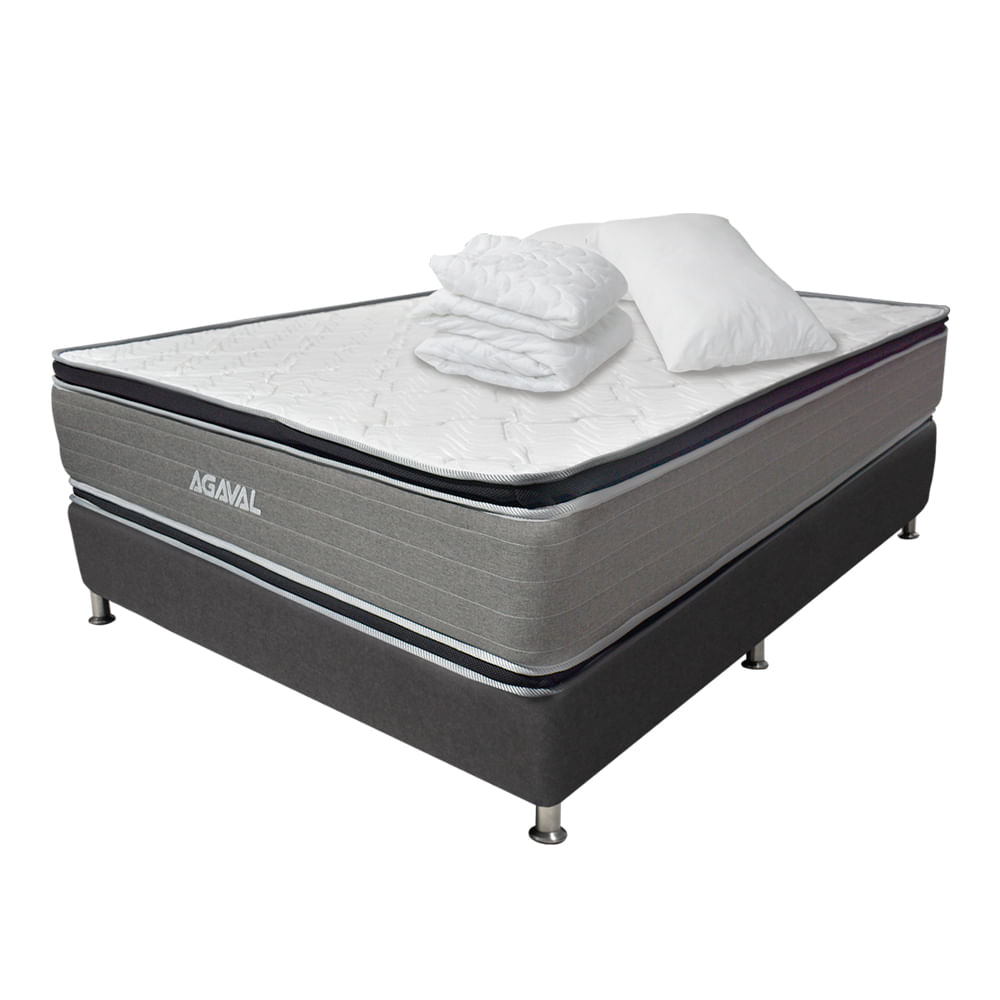 COMBO COLCHON AGAVAL DOBLE PILLOW 140X190CM +BASE CAMA GRAF+PROTECTOR+ 2 ALMOHADAS