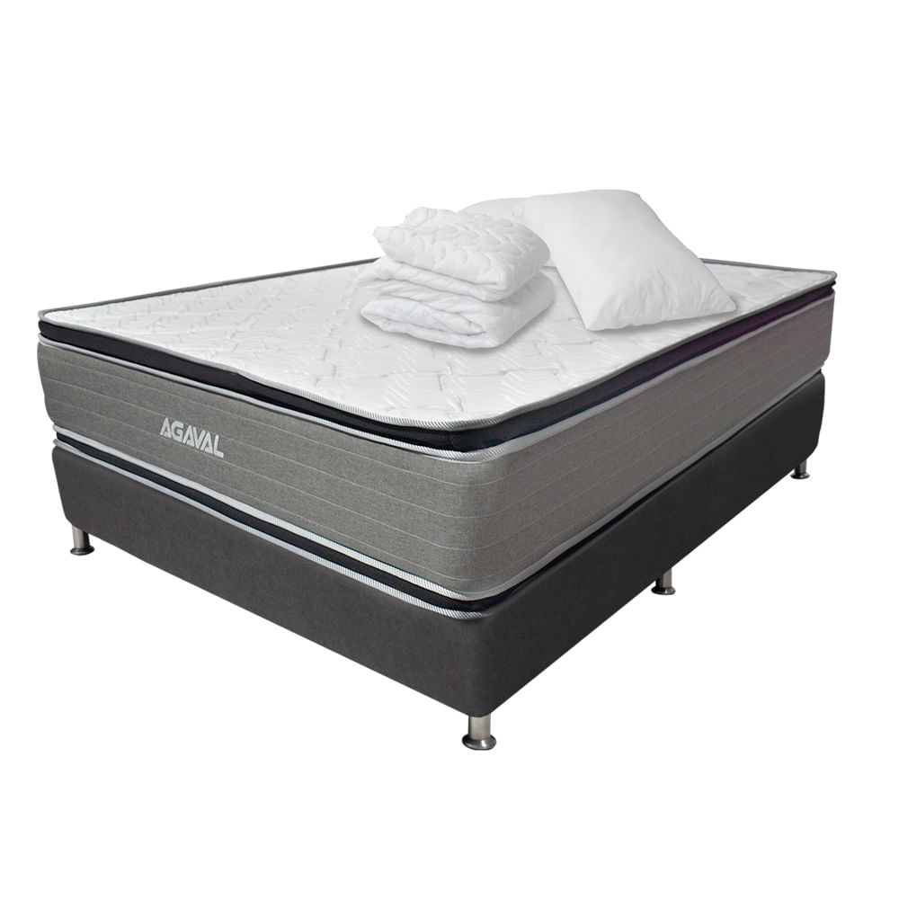 COMBO COLCHON AGAVAL DOBLE PILLOW 160X190CM +BASE CAMA GRAF+PROTECTOR+ 2 ALMOHADAS