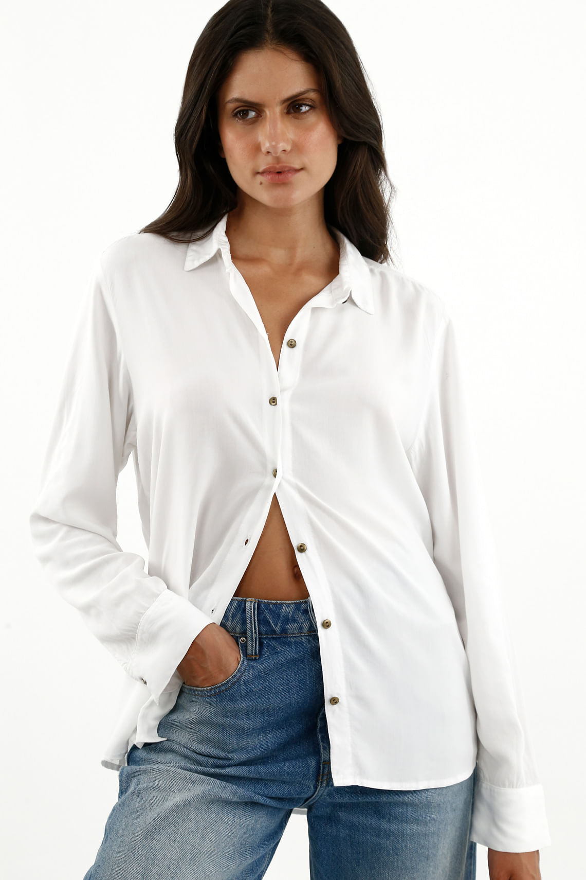 Camisa manga larga blanca para mujer
