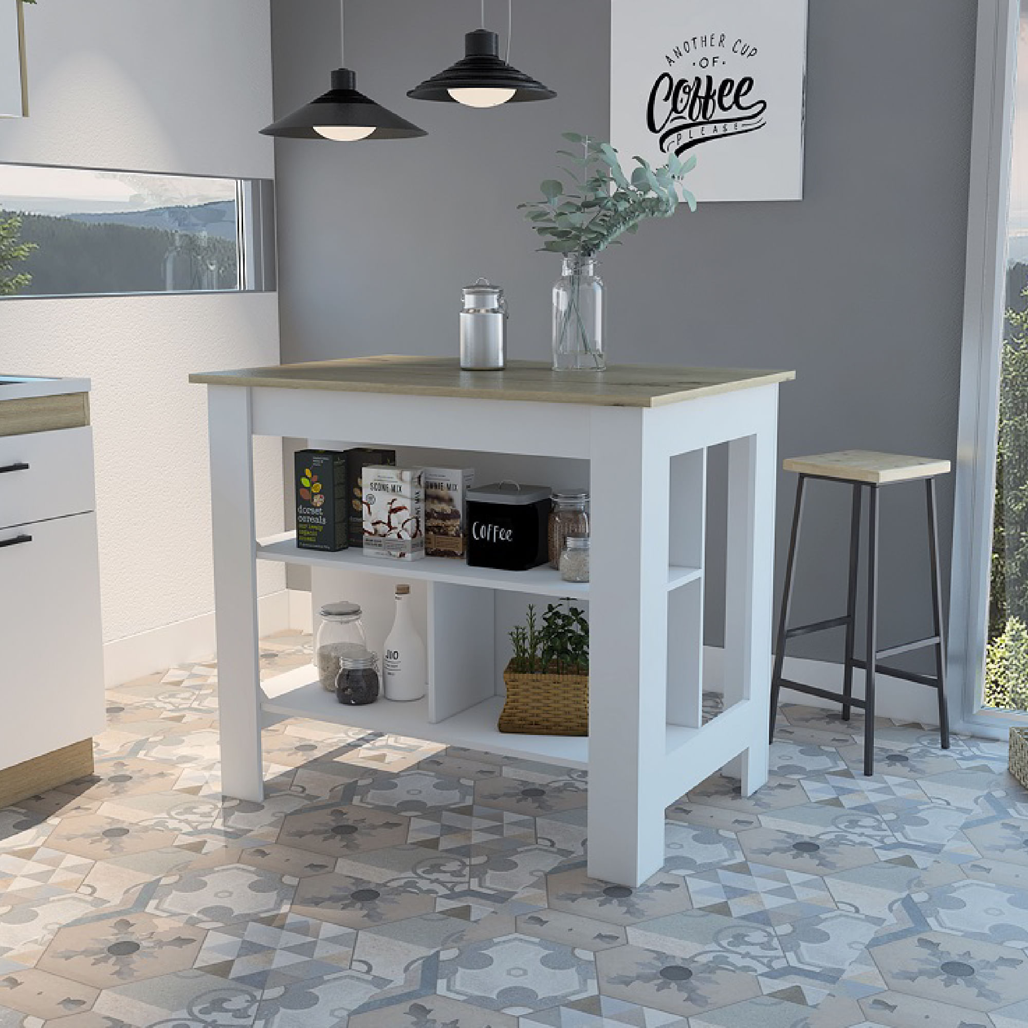 Mesa Auxiliar de Cocinas Imperial Bertolini Color Duna y Blanco