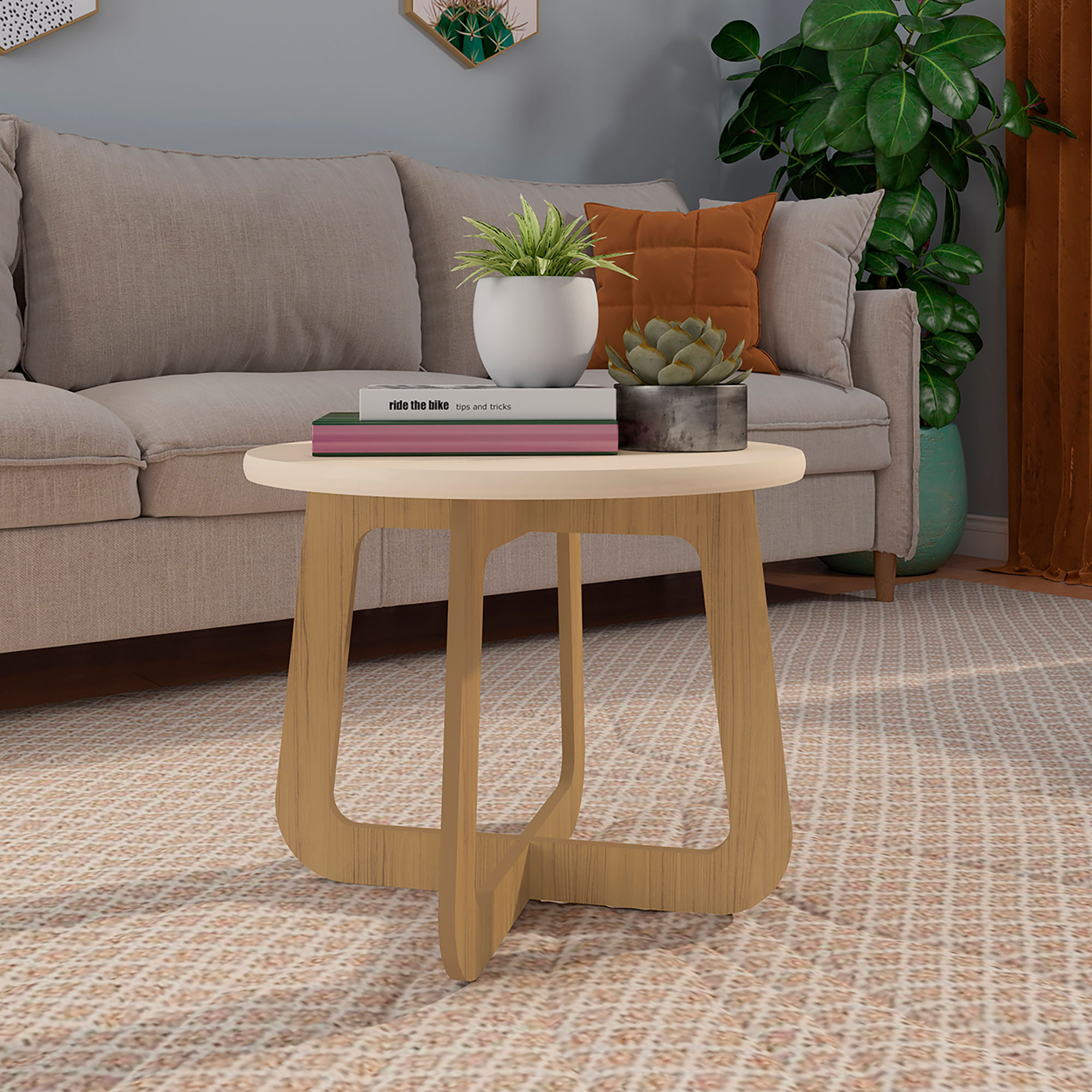 Mesa De Centro Jasmin Color Off White Y Roble
