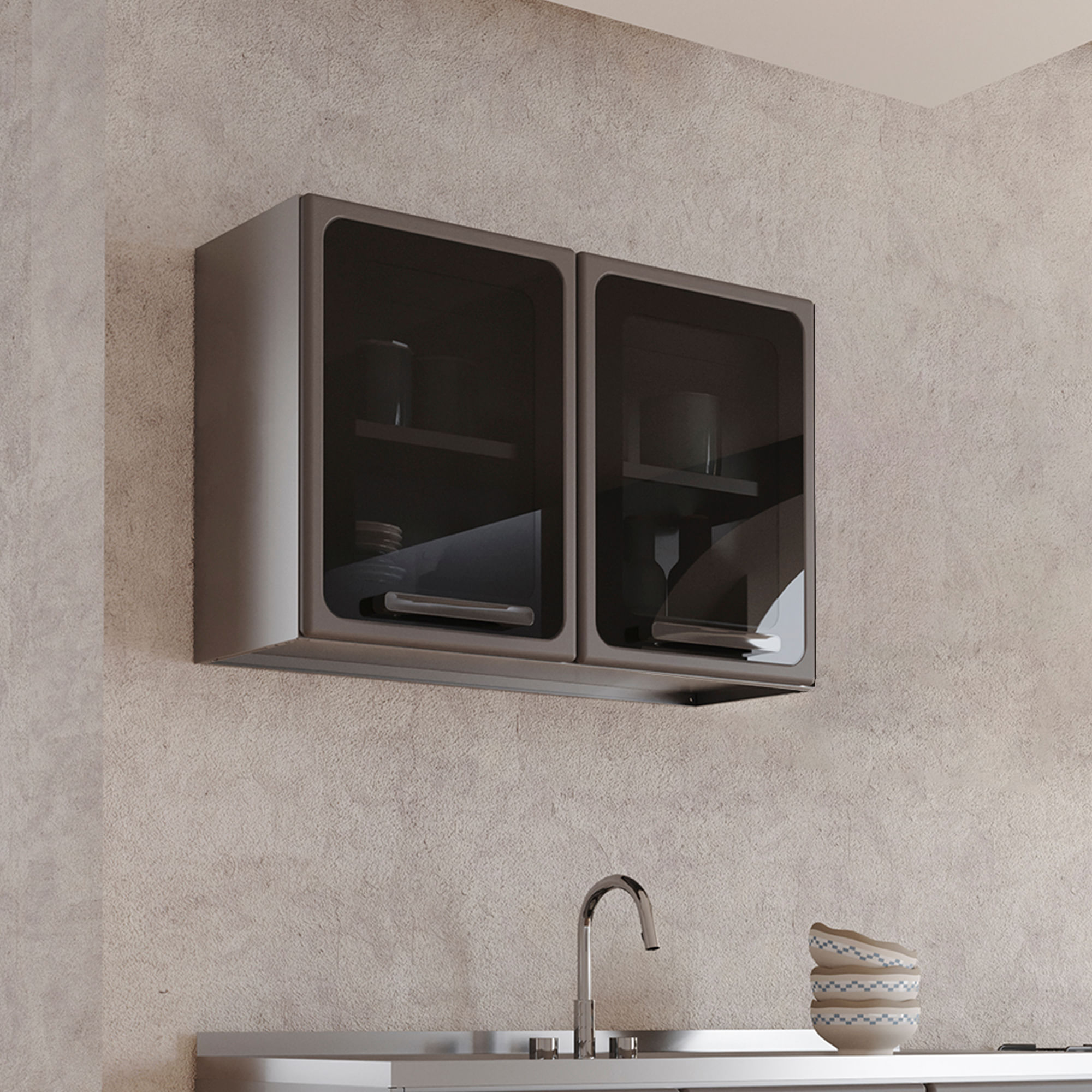 Gabinete superior de cocina 80cm en Acero 2 puertas Gris