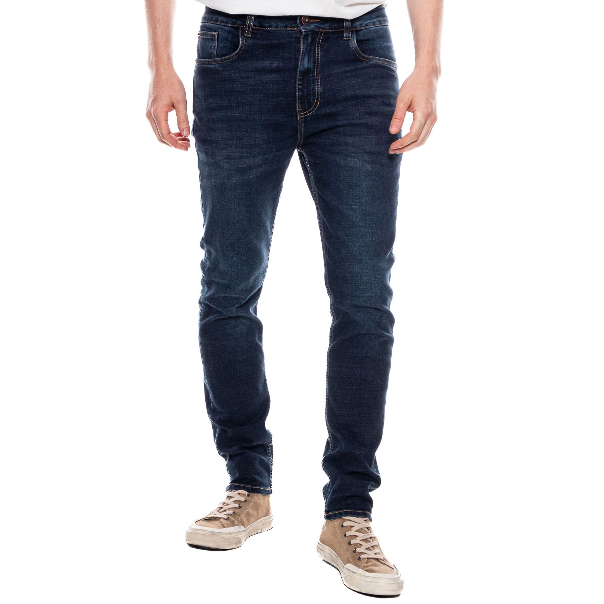 Slim Fit Jeans Tono Oscuro Con Desgastes