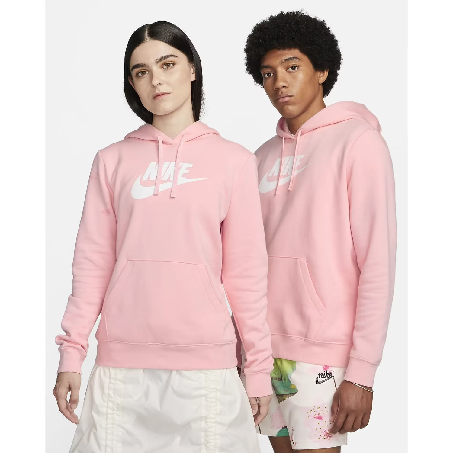 Buzo Capota Nike Mujer Club Fleece Rosado Blanco