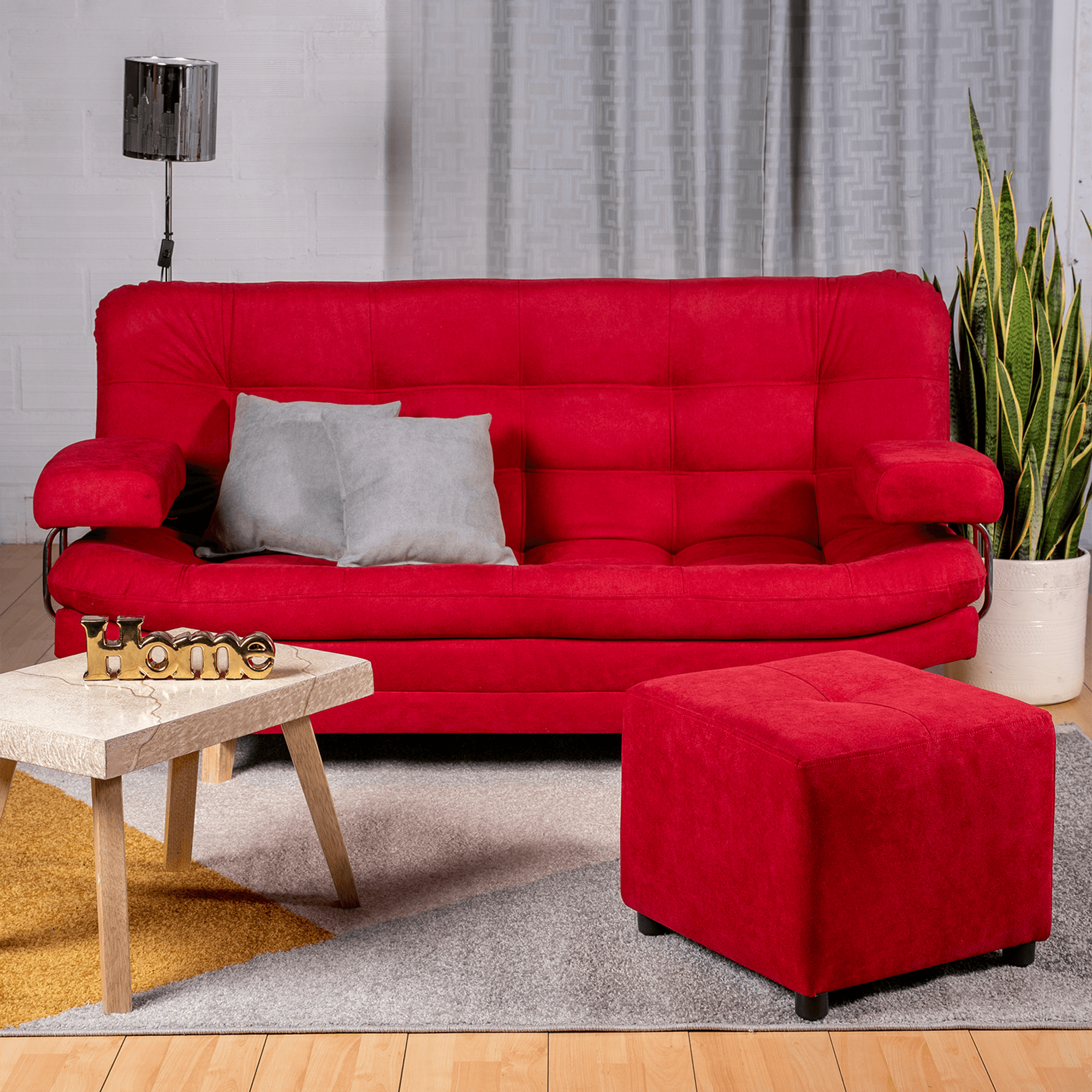 Sofá Cama Valencia  Rojo + puff