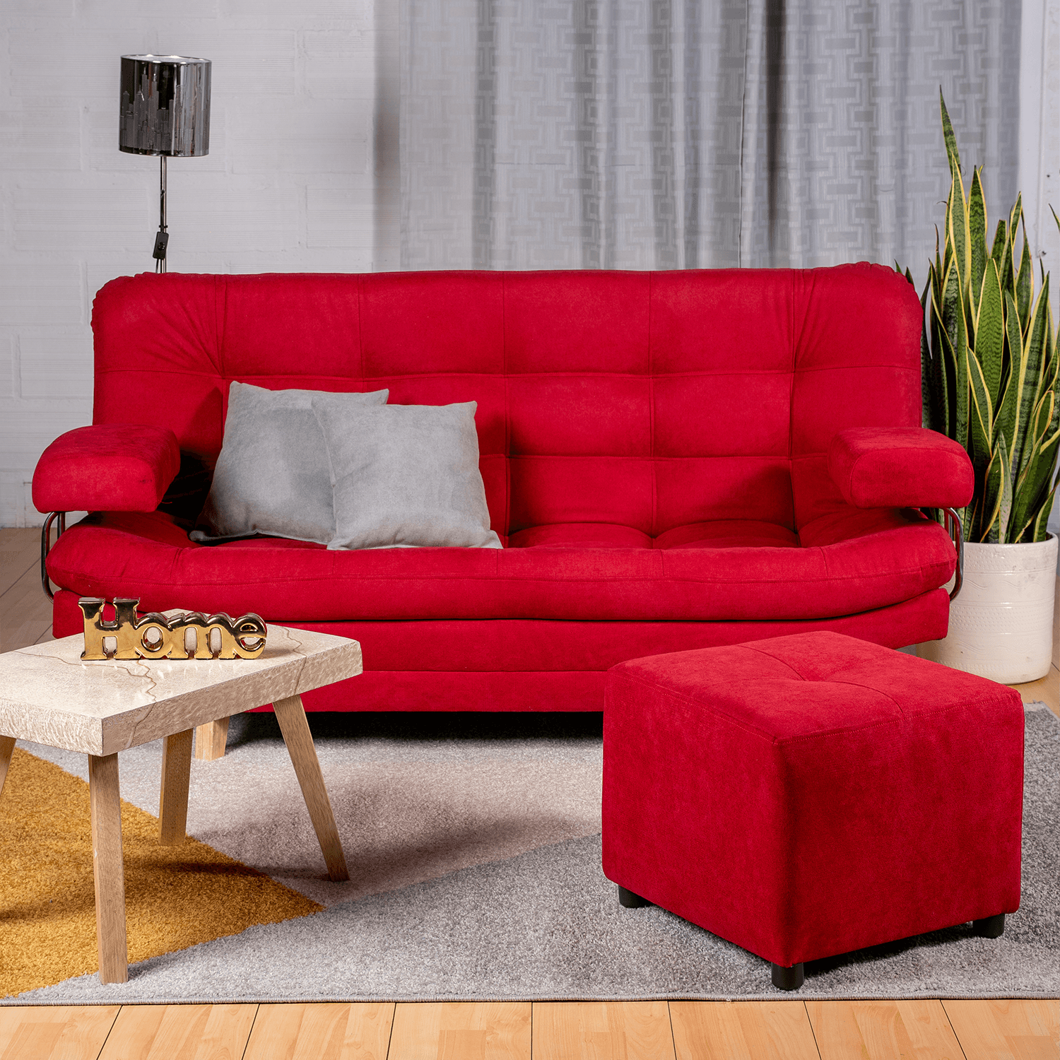 Sofá Cama Valencia  Rojo + puff
