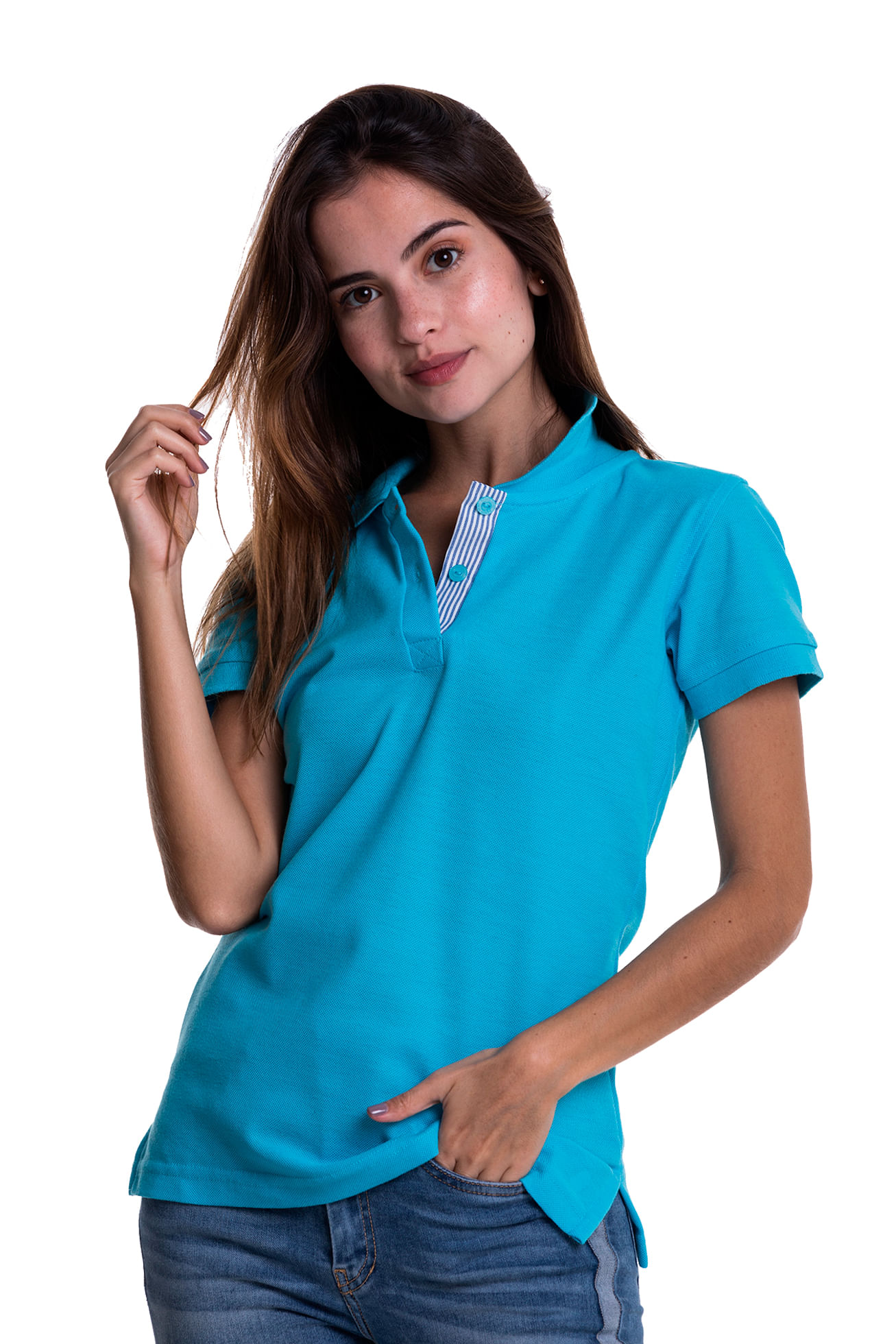 Camiseta tipo polo para mujer Hamer aguamarina