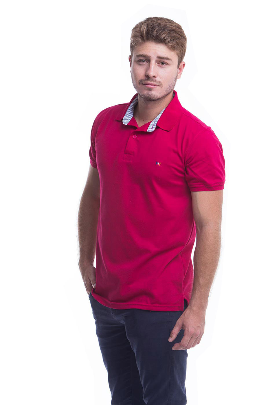 Camiseta tipo polo para hombre Hamer bordada fucsia oscura