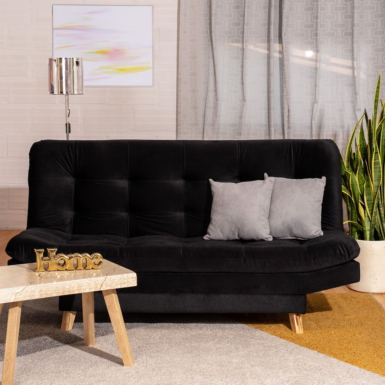 Sofá Cama Valencia Negro 3 PTOS 180x84x85 + Cojines