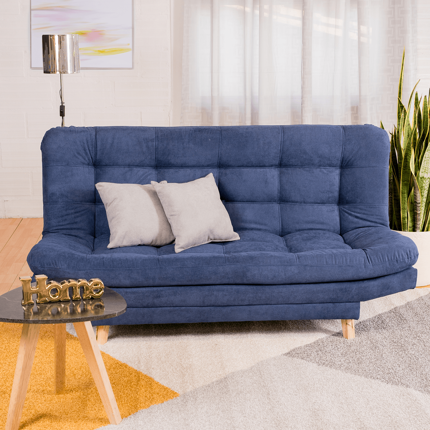 Sofá Cama Valencia Azul 3 PTOS 180x84x85 + Cojines
