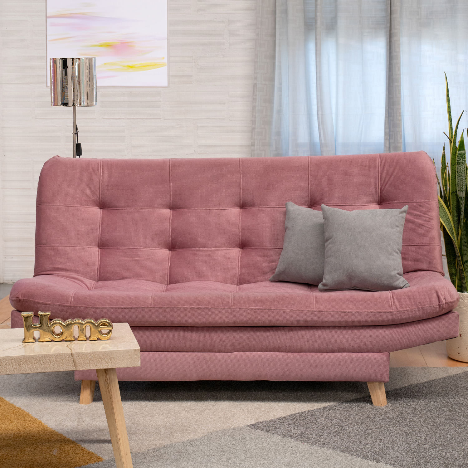 Sofá Cama Valencia Rosa 3 PTOS 180x84x85+ cojines
