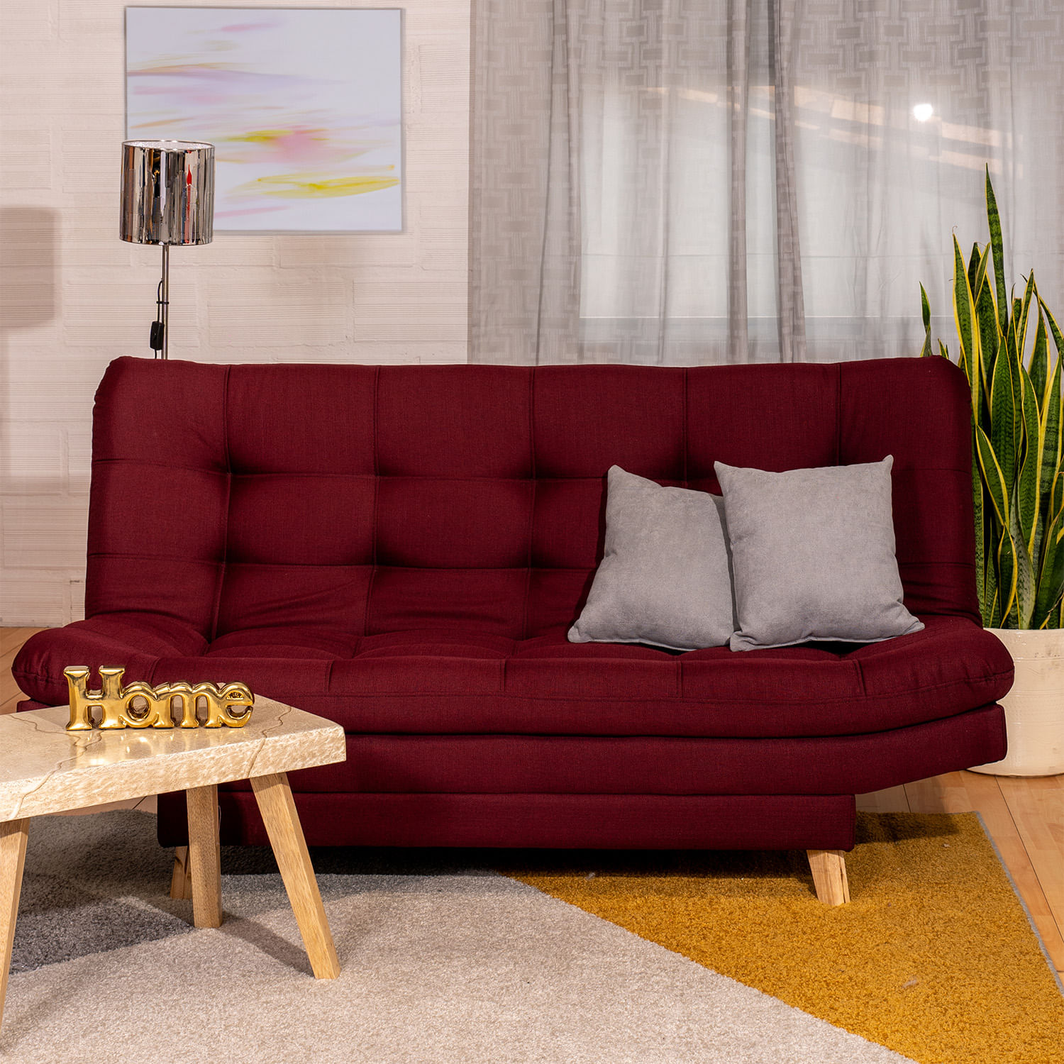 Sofá Cama Valencia Vino Tinto 3 PTOS 180x84x85 +Cojines