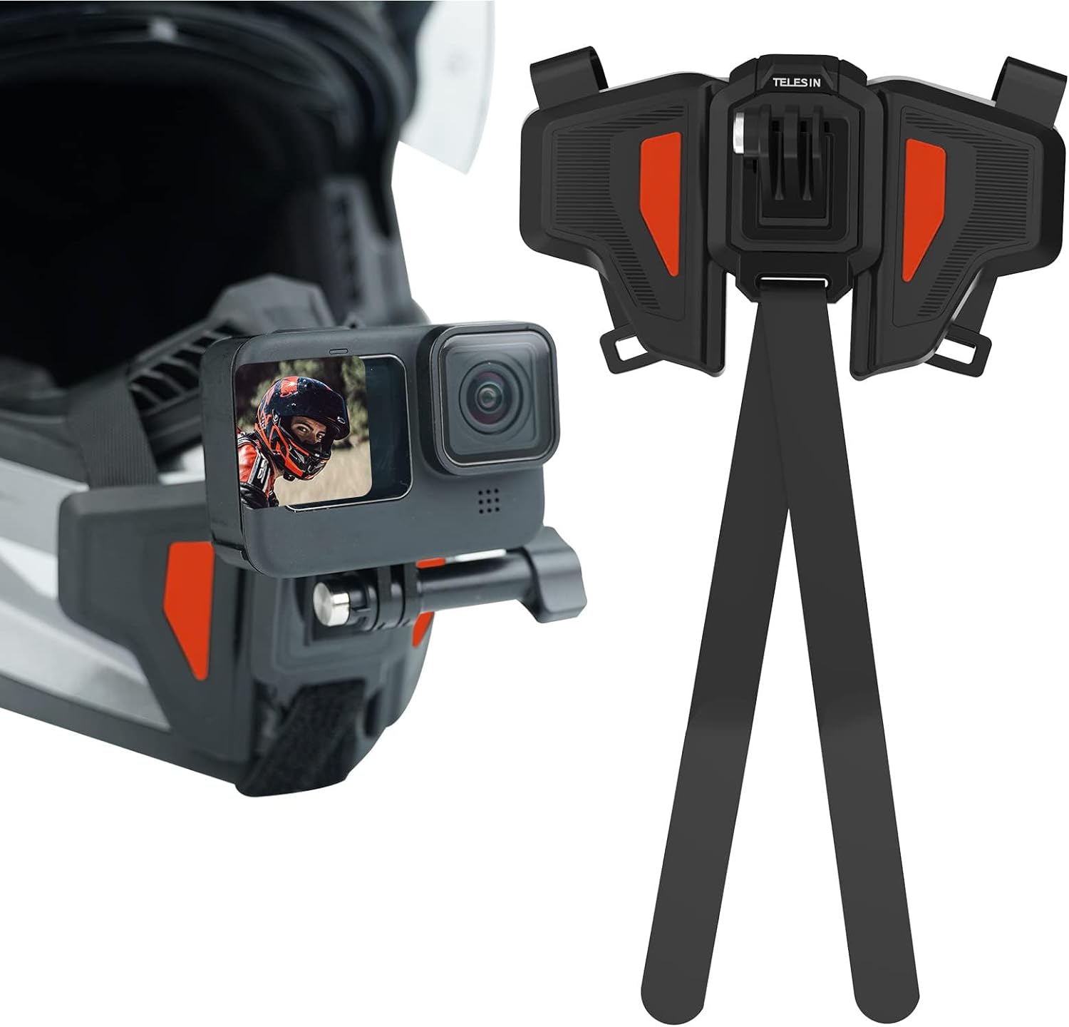 Soporte de Casco para camaras Insta360 y Gopro Naranja