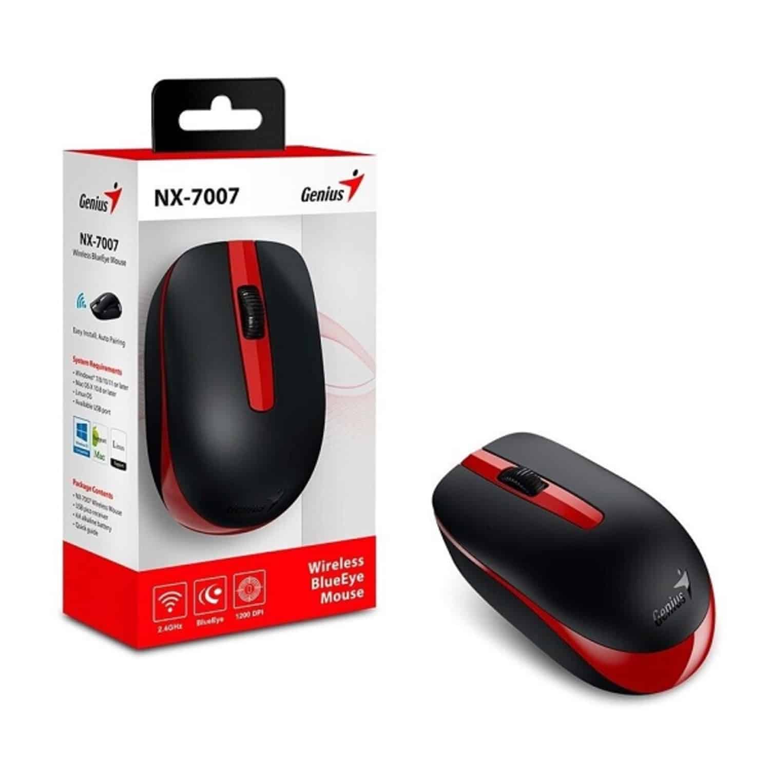 Mouse Inalámbrico NX-7007 2.4 GHz Genius Rojo