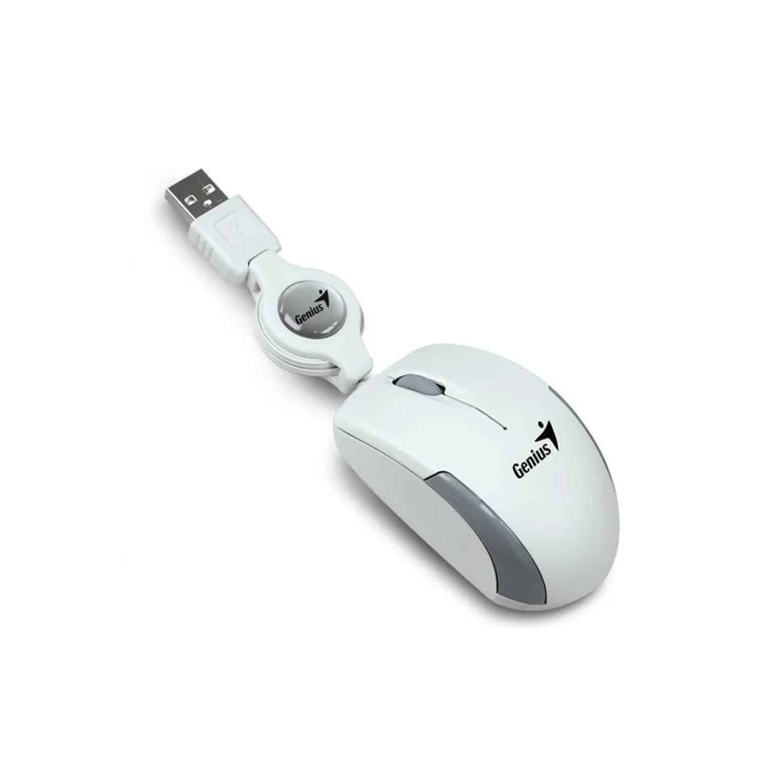 Mouse  Alámbrico Genius mini retráctil USB blanco