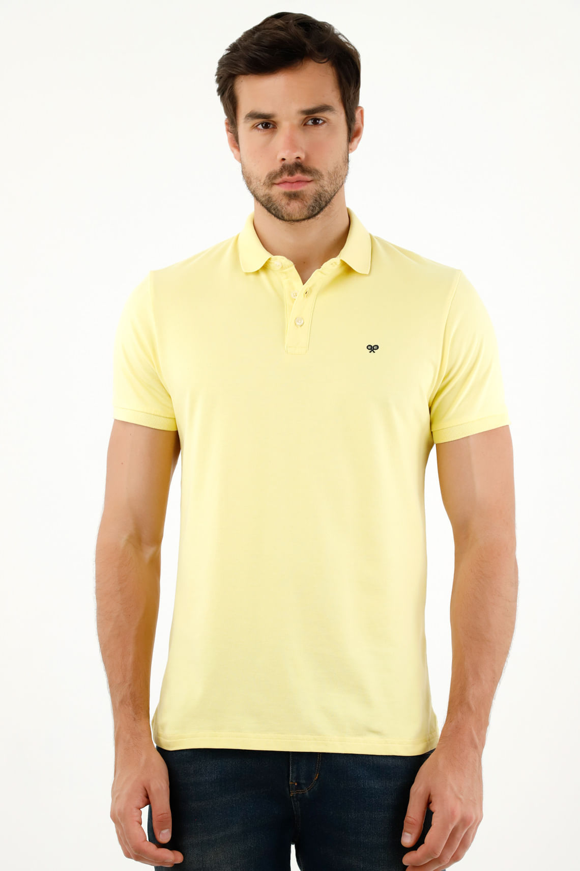 Polo amarilla con raqueta en malla para hombre