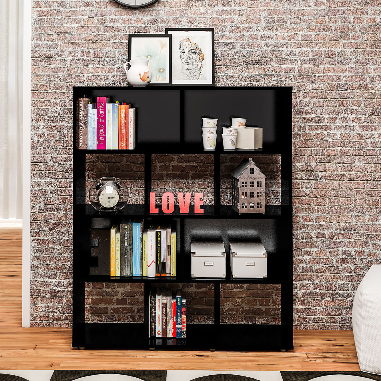 Biblioteca Estantería Librero en MDP 91cm 10 compartiientos Negro