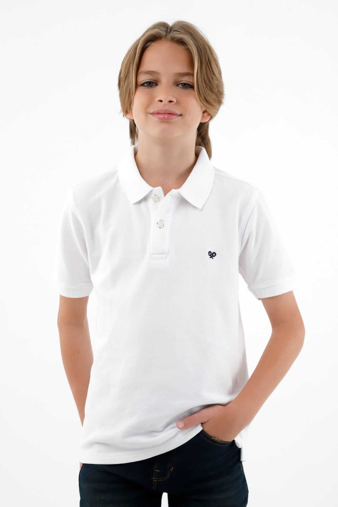 Polo cuello tejido blanca para niño