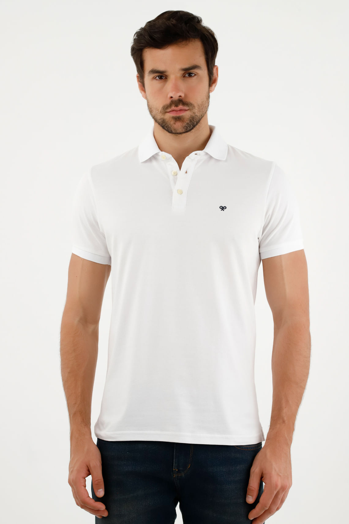 Polo blanca con raqueta  malla  para hombre