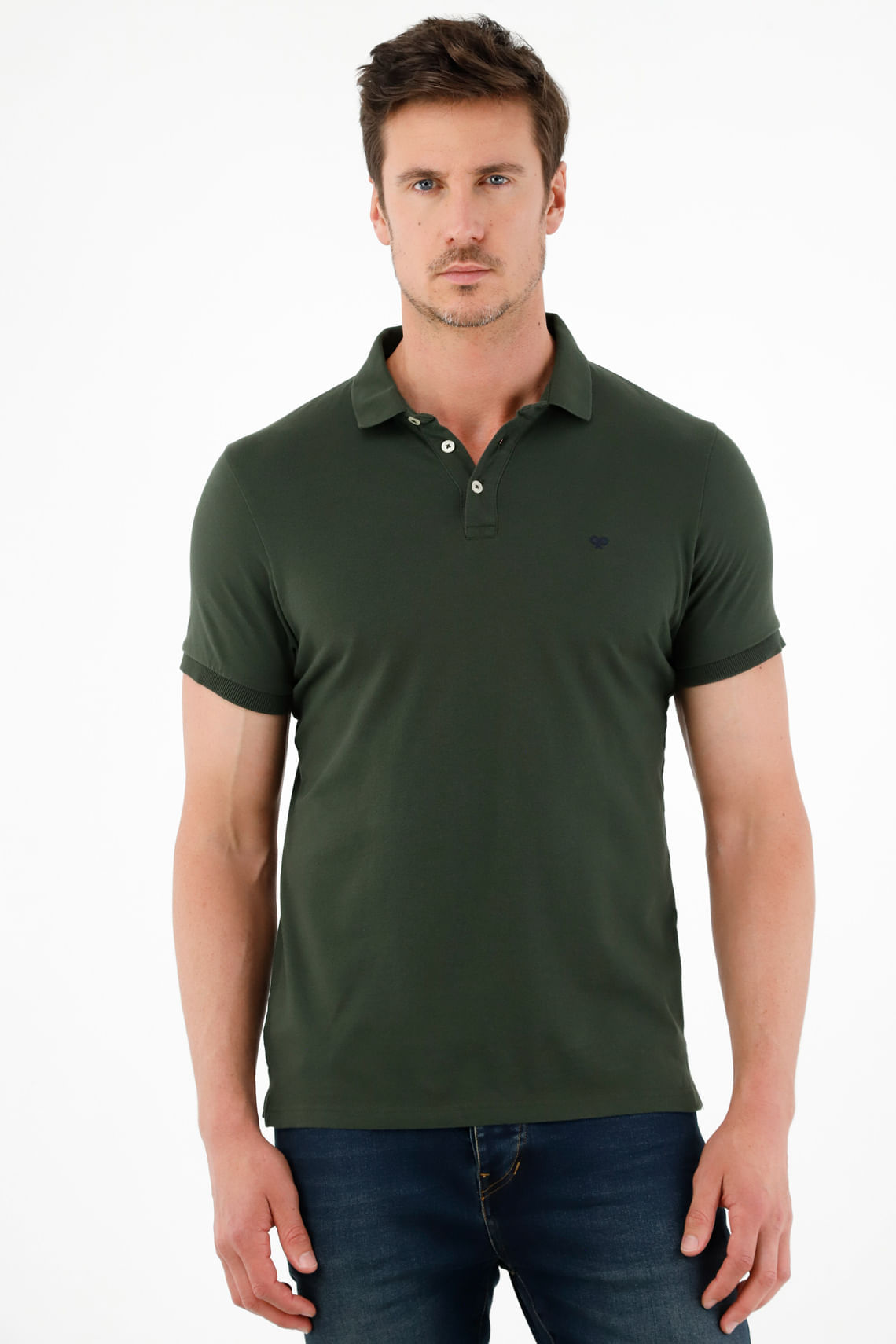 Polo verde cuello tejido para hombre