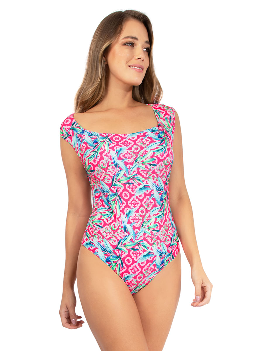Vestido de Baño Entero Estampado Fucsia