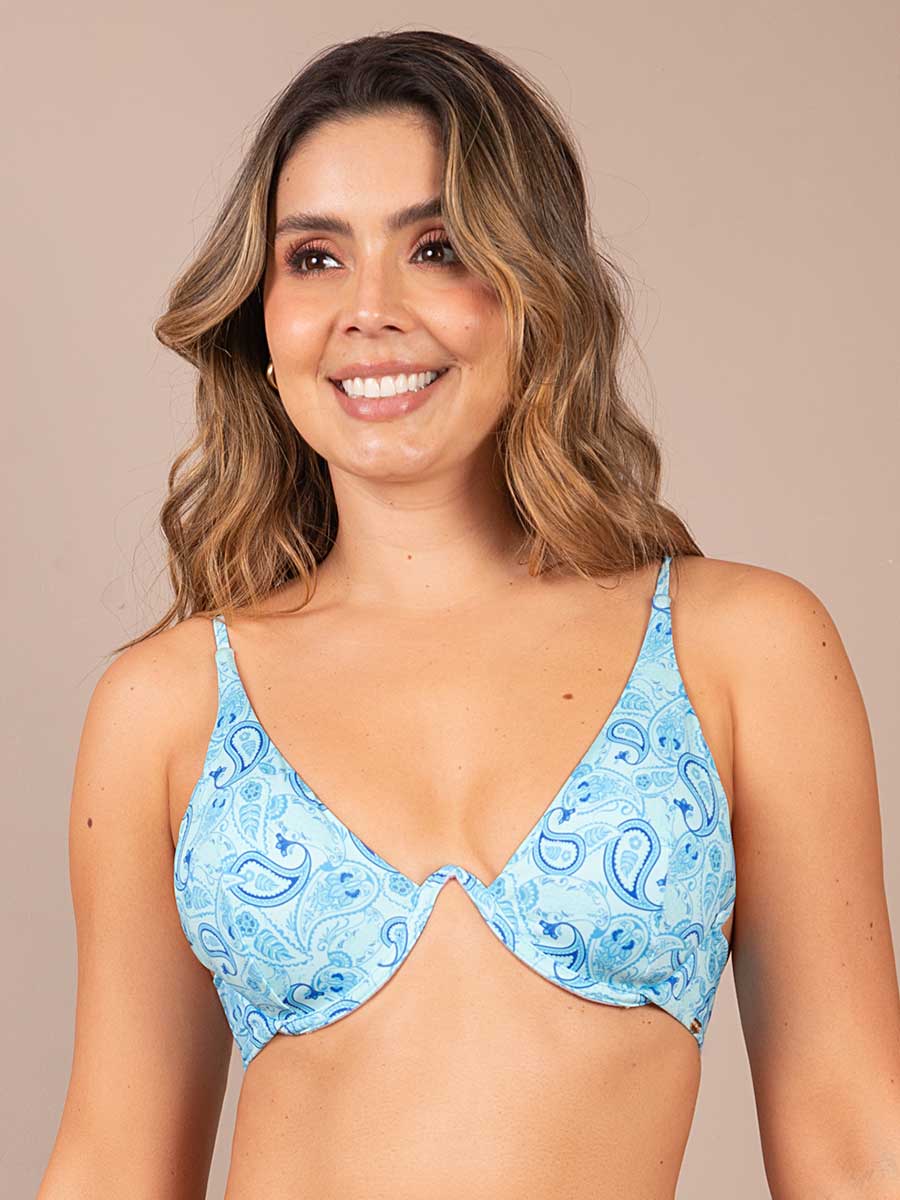 Top de Baño Triangular Estampado Turquesa