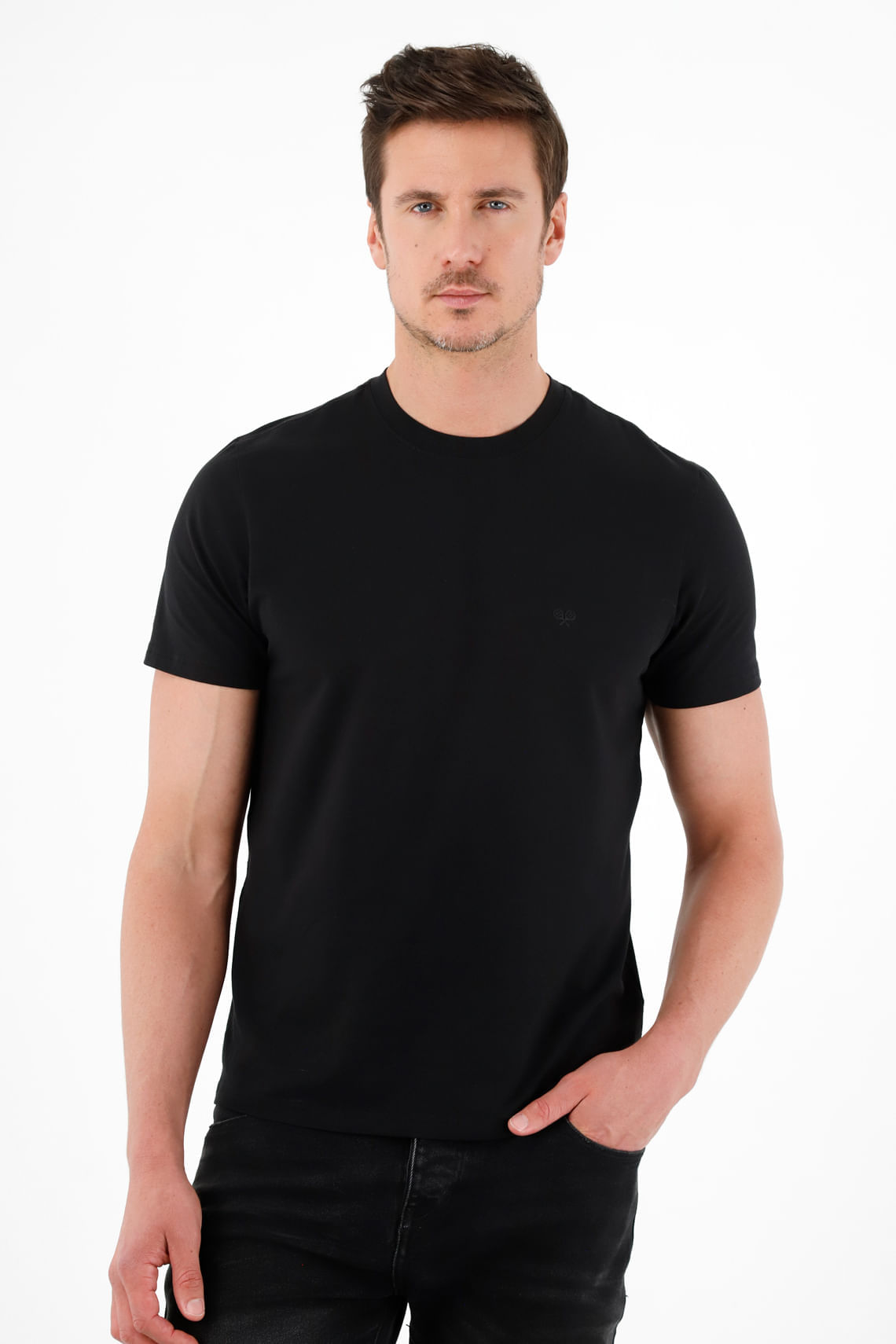 Camiseta cuello redondo negra para hombre
