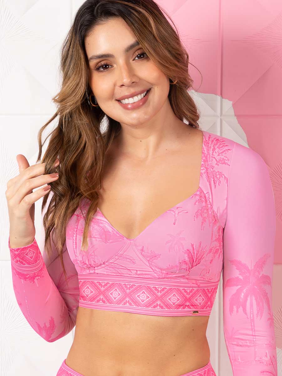 Top de Baño Manga Larga Rosa