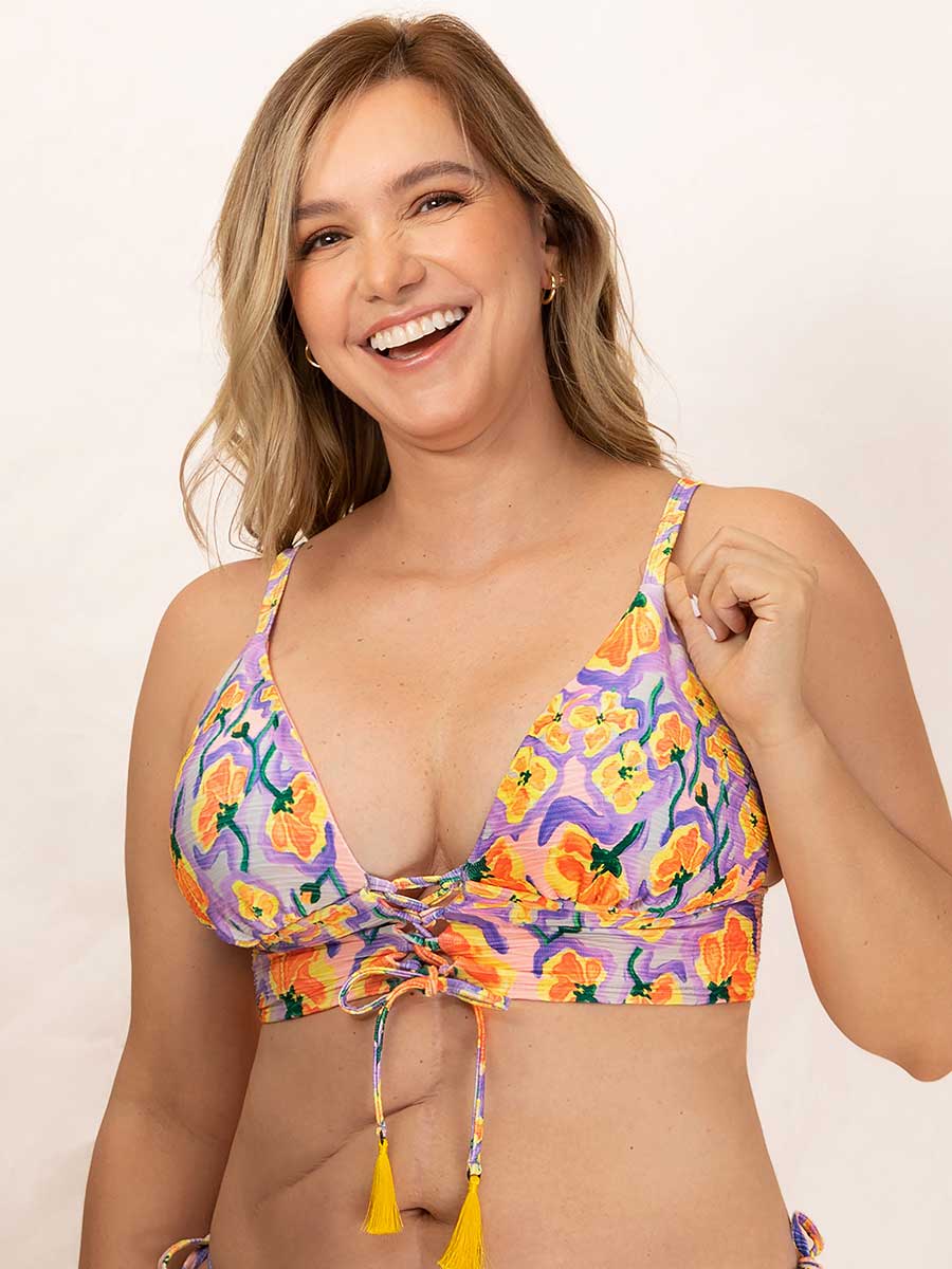 Top de Baño Triangular Estampado Lila