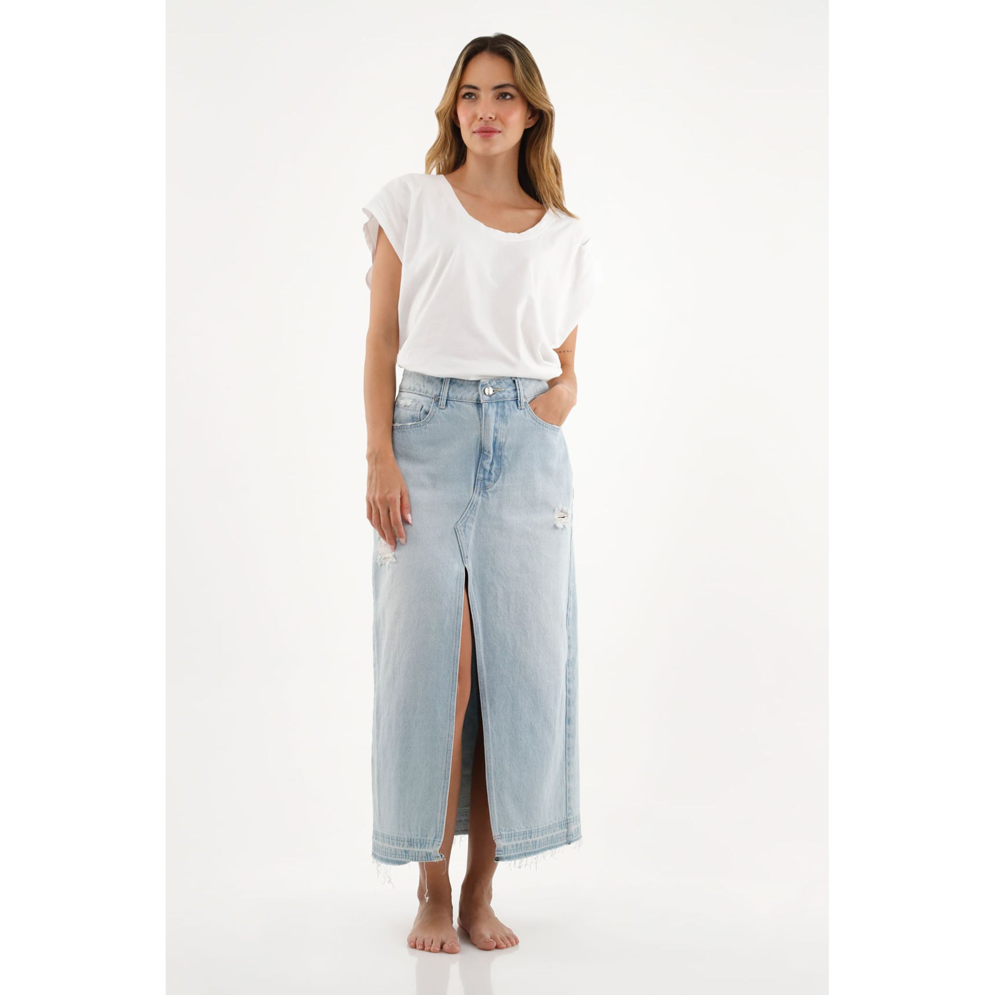 Falda azul en denim para mujer