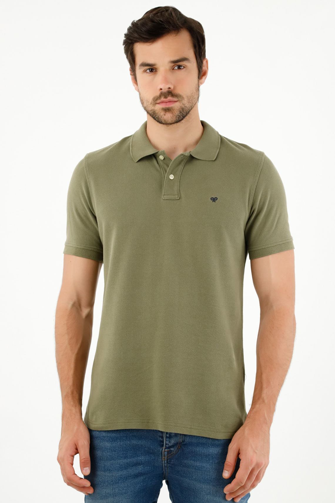 Polo verde con raqueta multicolor para hombre
