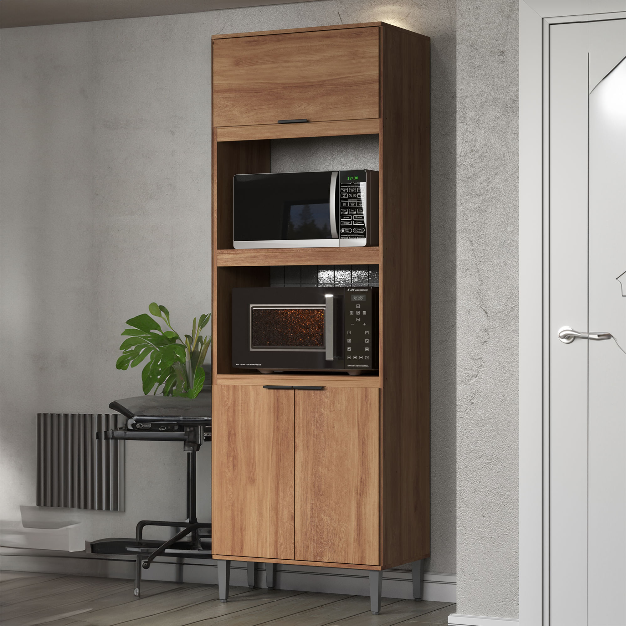 Alacena despensa porta microondas 70cm En MDP 15mm 3 Puertas Freijo