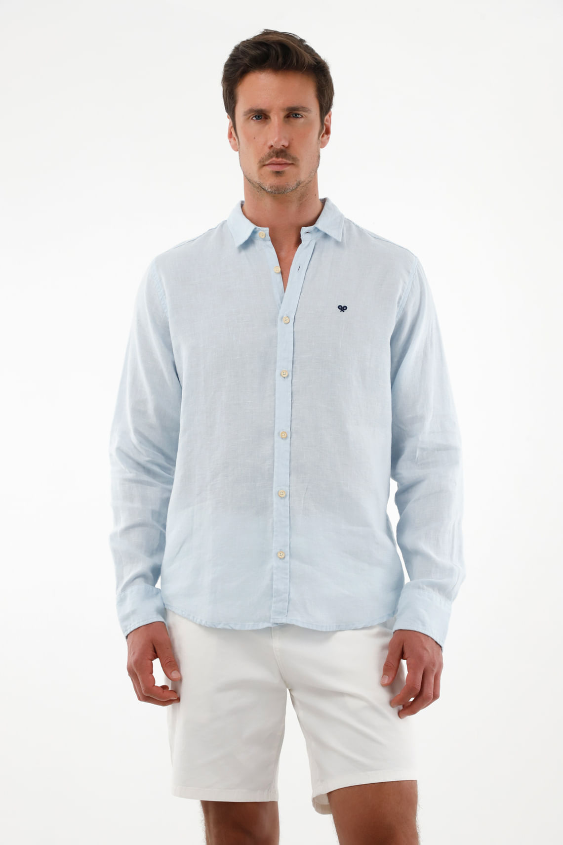 Camisa azul 100% lino para hombre