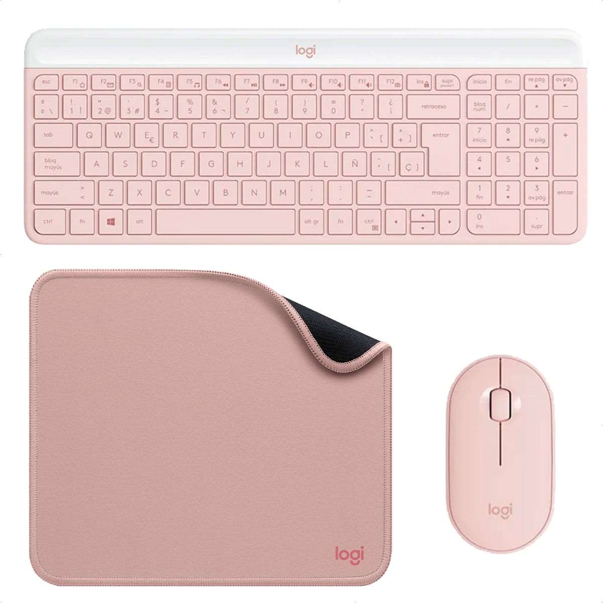 Combo Inalámbrico Logitech Mk470 + Pad Mouse Studio Series Pnk