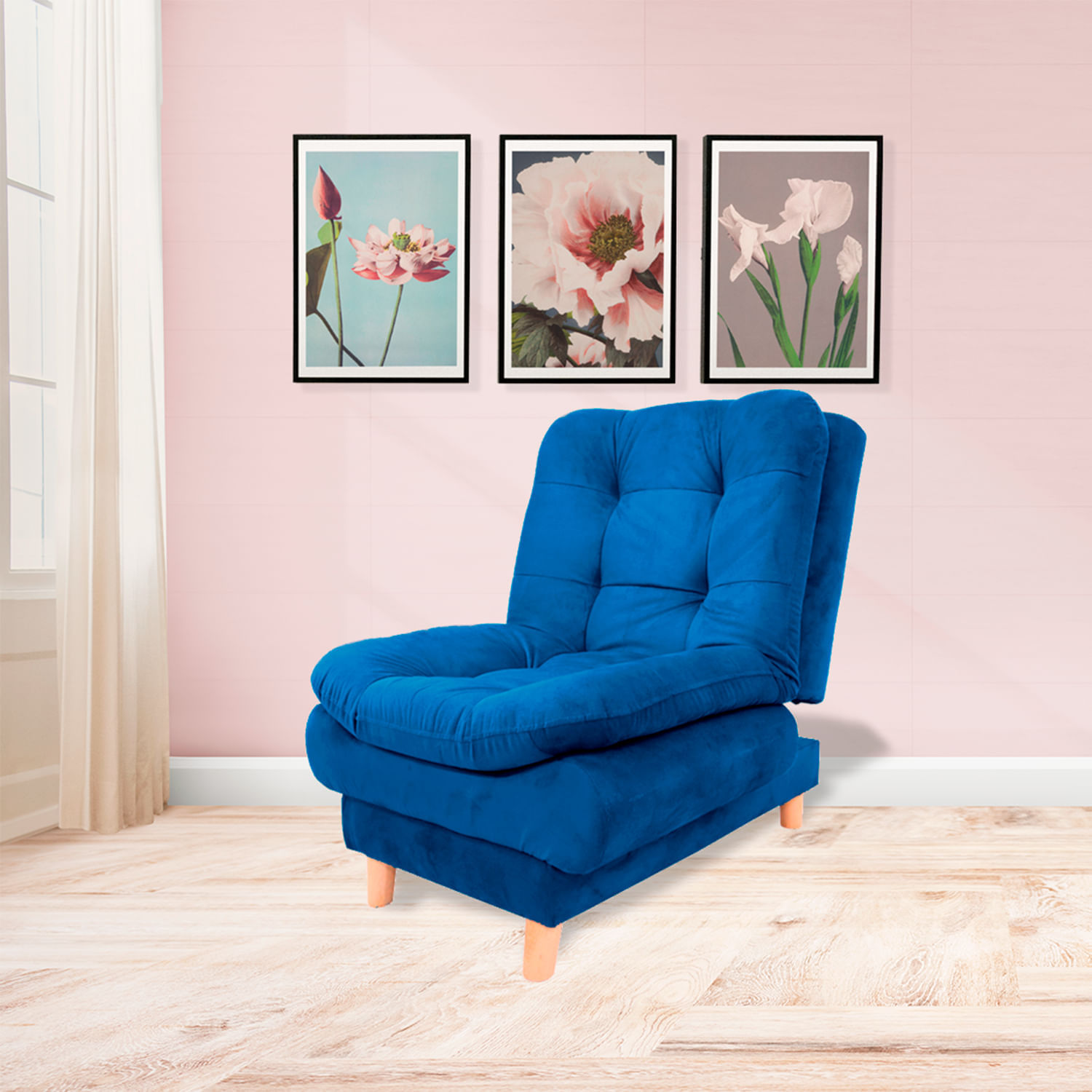 Poltrona reclinable Meyers 70x90cm tela tipo lino 3 posiciones Azul Petroleo