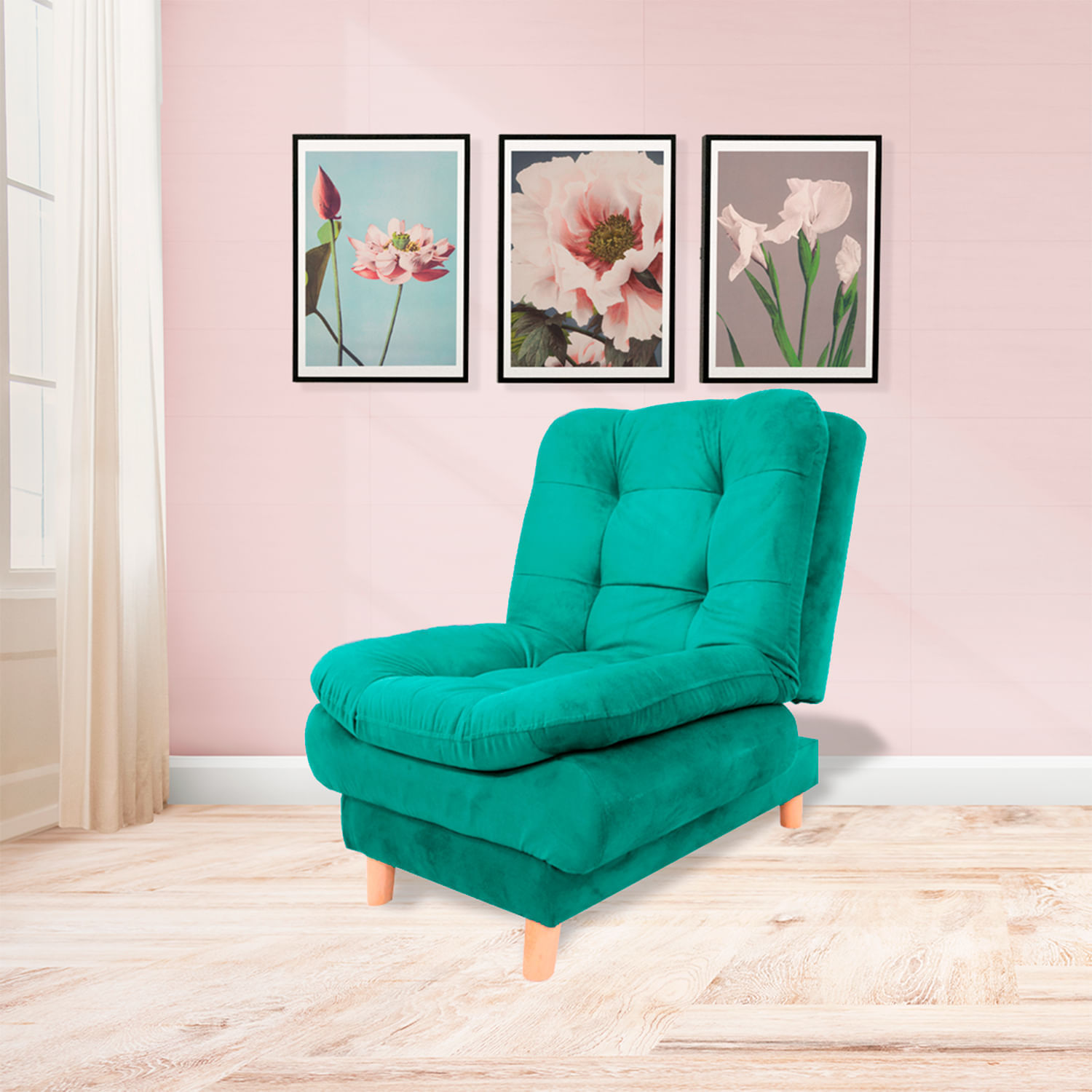 Poltrona reclinable Meyers 70x90cm tela tipo lino 3 posiciones Verde
