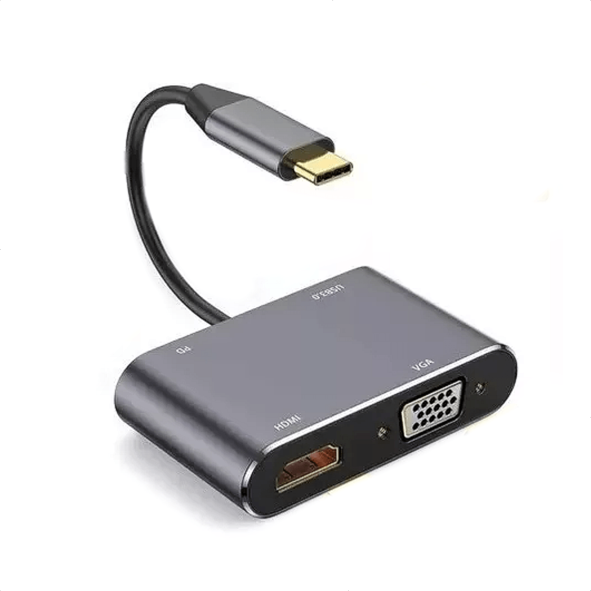 Adaptador Hub USB-C 4 en 1 Con HDMI + VGA + USB 3.0 + USB-C/PD