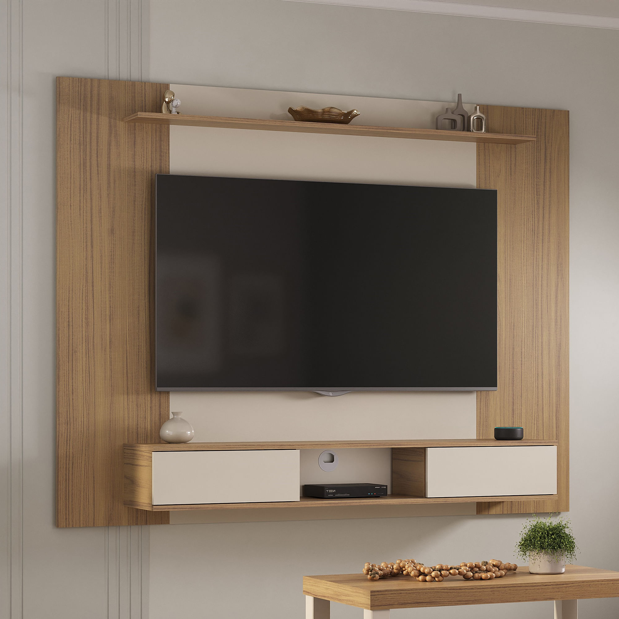 Mueble para TV 65" en MPD 176cm incluye soporte Roble con blanco