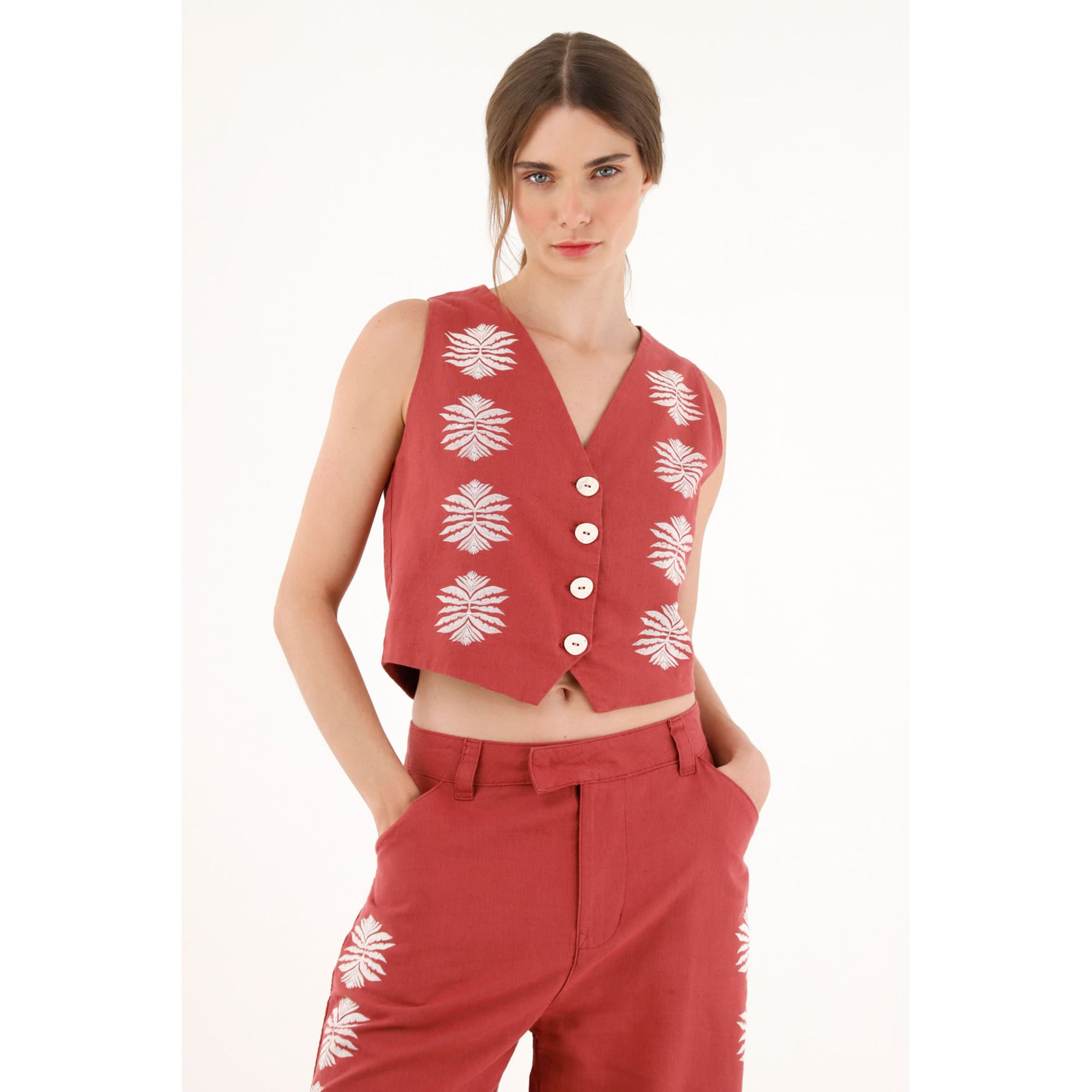 Chaleco tipo sastre rojo para mujer