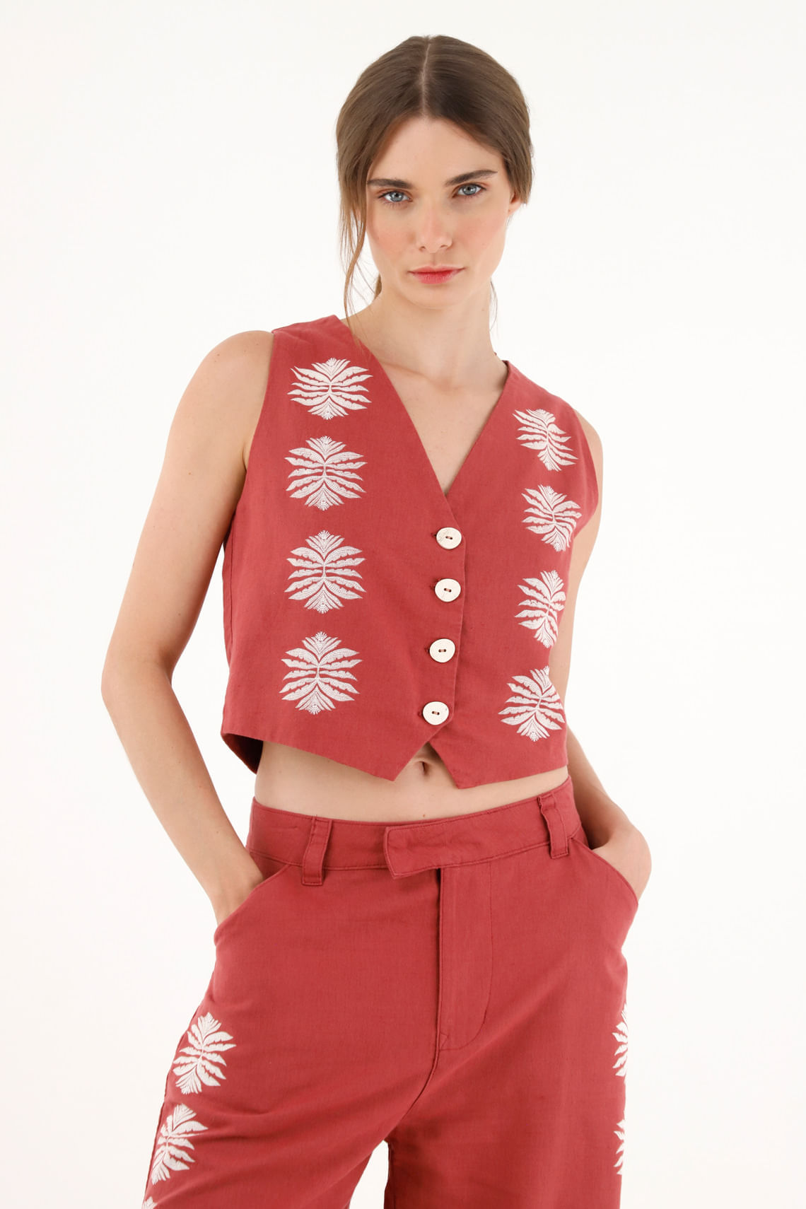 Chaleco tipo sastre rojo para mujer