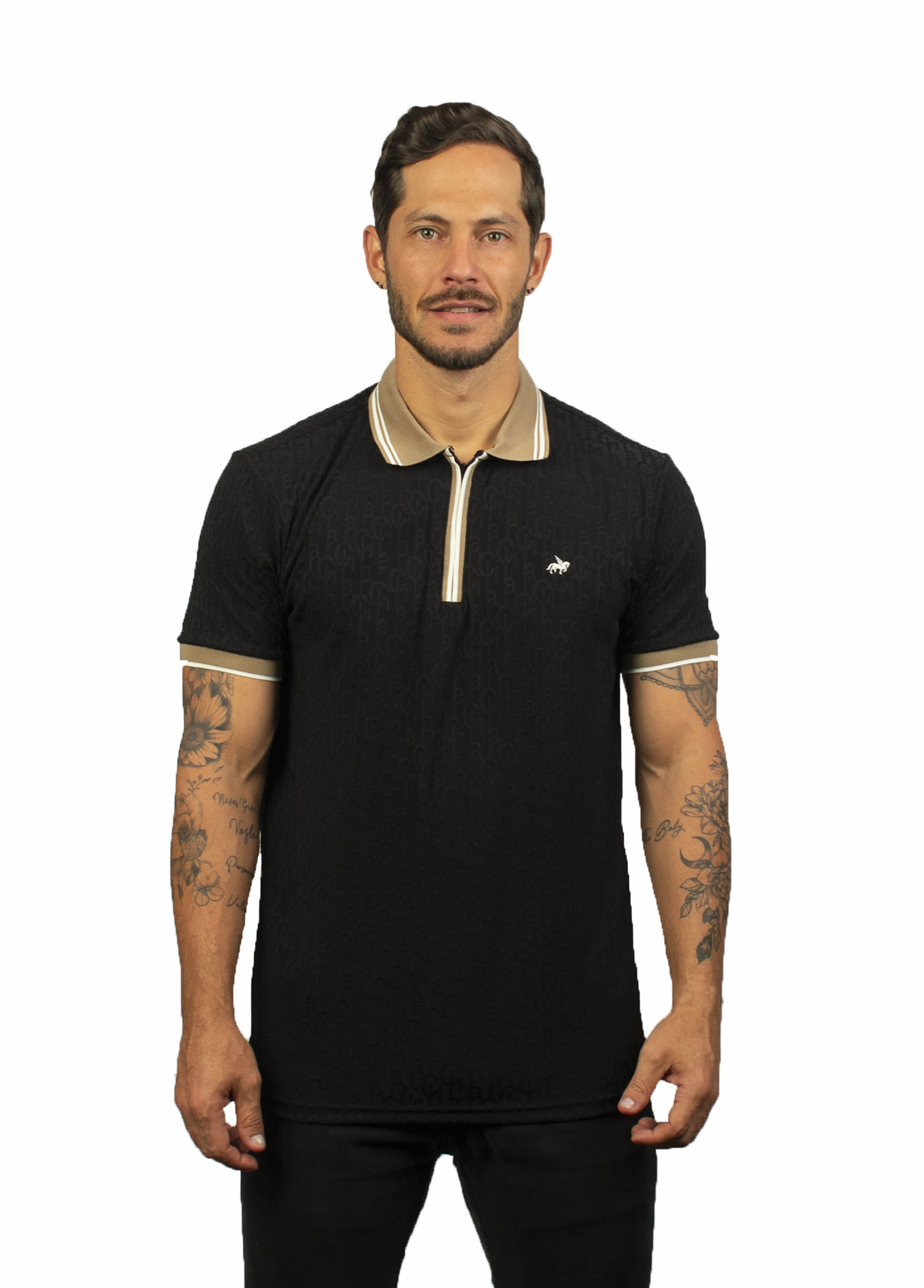 Camiseta tipo polo para hombre texturizada negra laguna blue