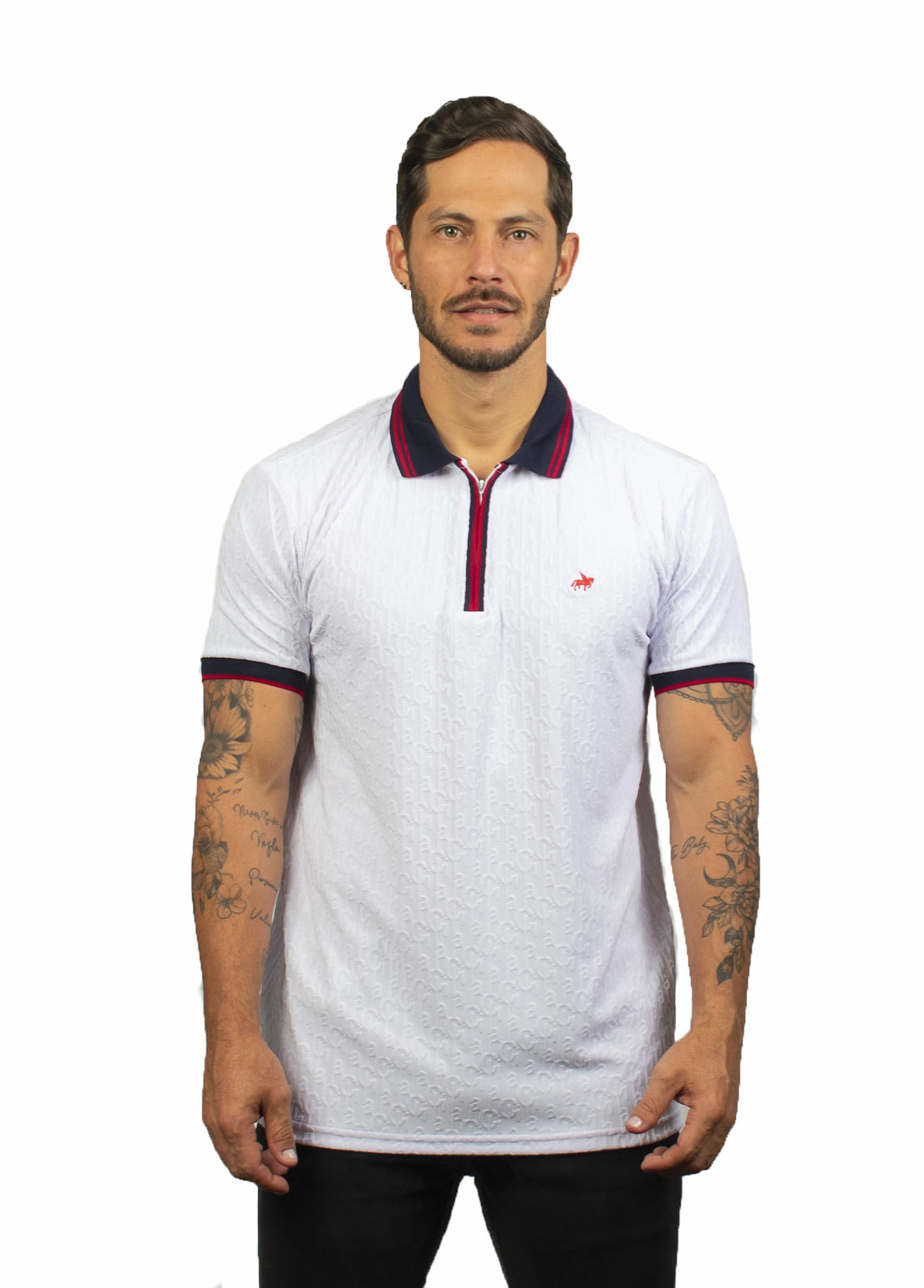 Camiseta tipo polo para hombre texturizada blanca laguna blue