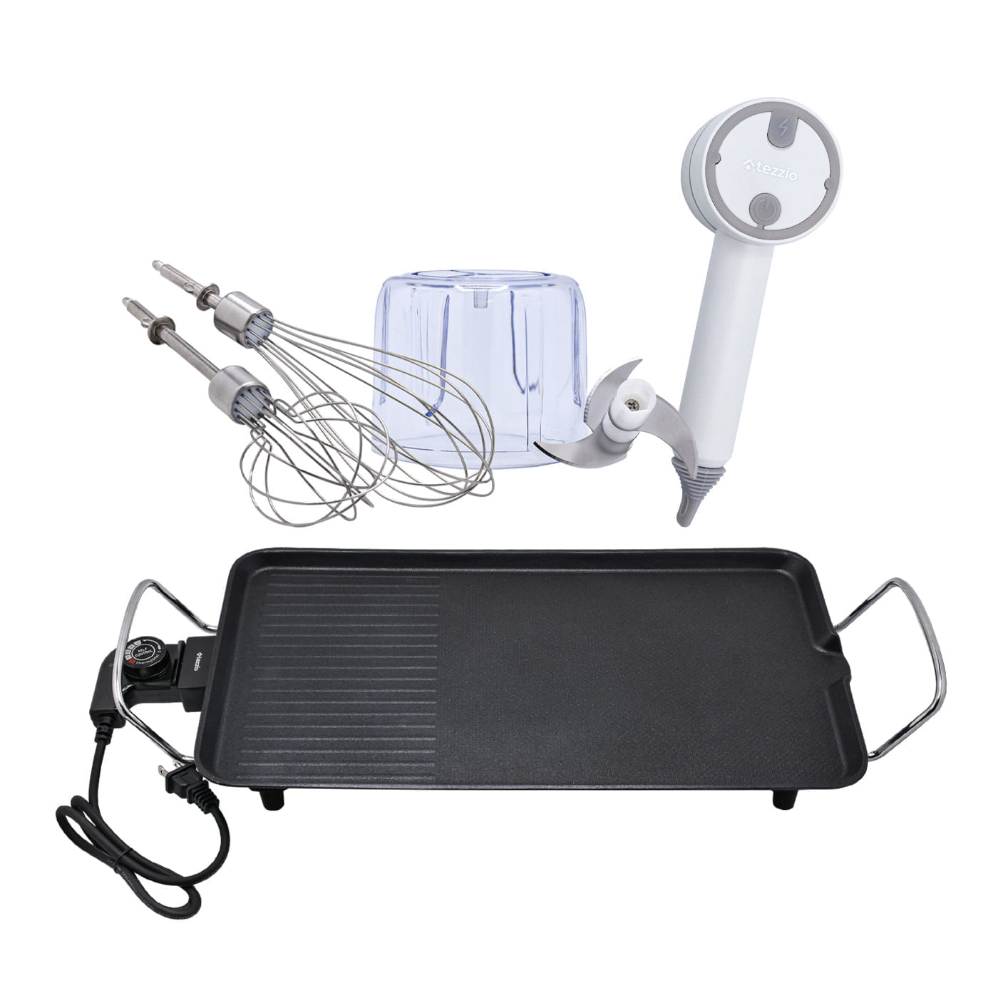 Combo: Parrilla Eléctrica 1500W + Procesador Manual 2 En 1 Recargable