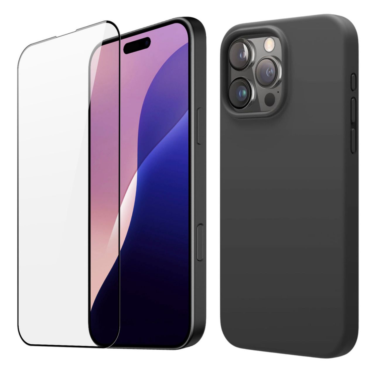 Estuche Silicone Case + Vidrio Premium para Celular Iphone 16 Pro Color Negro