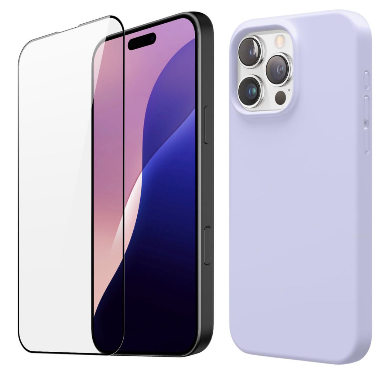 Estuche Silicone Case + Vidrio Premium para Celular Iphone 16 Pro Max Color Lila