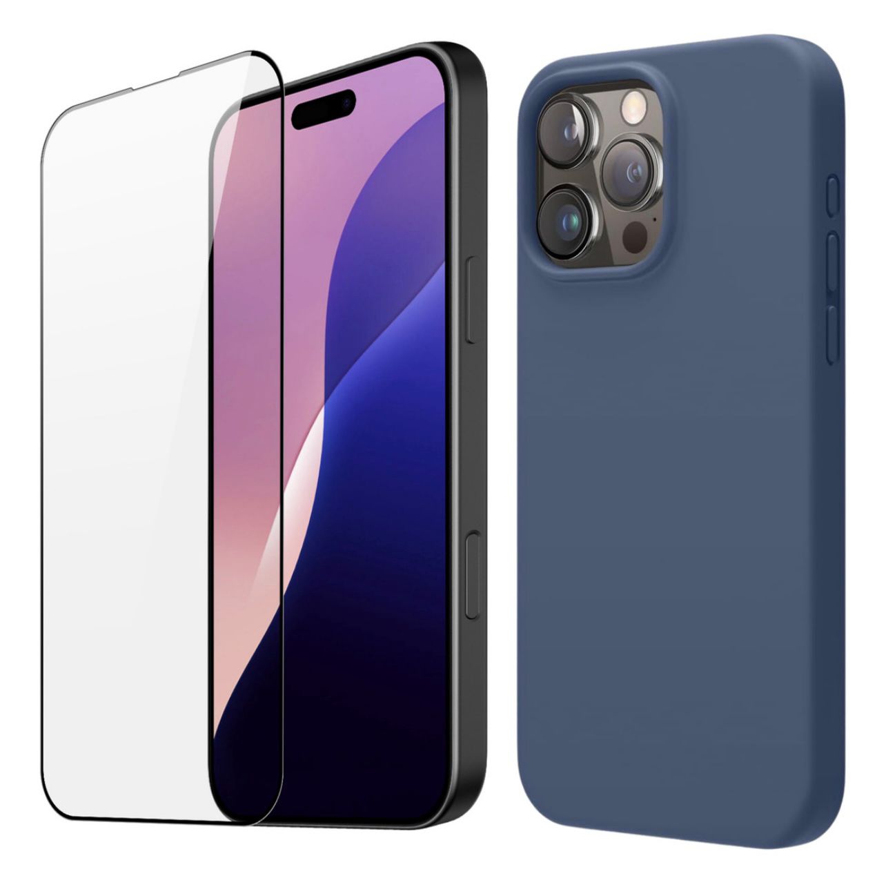 Estuche Silicone Case + Vidrio Premium para Celular Iphone 16 Pro Color Azul