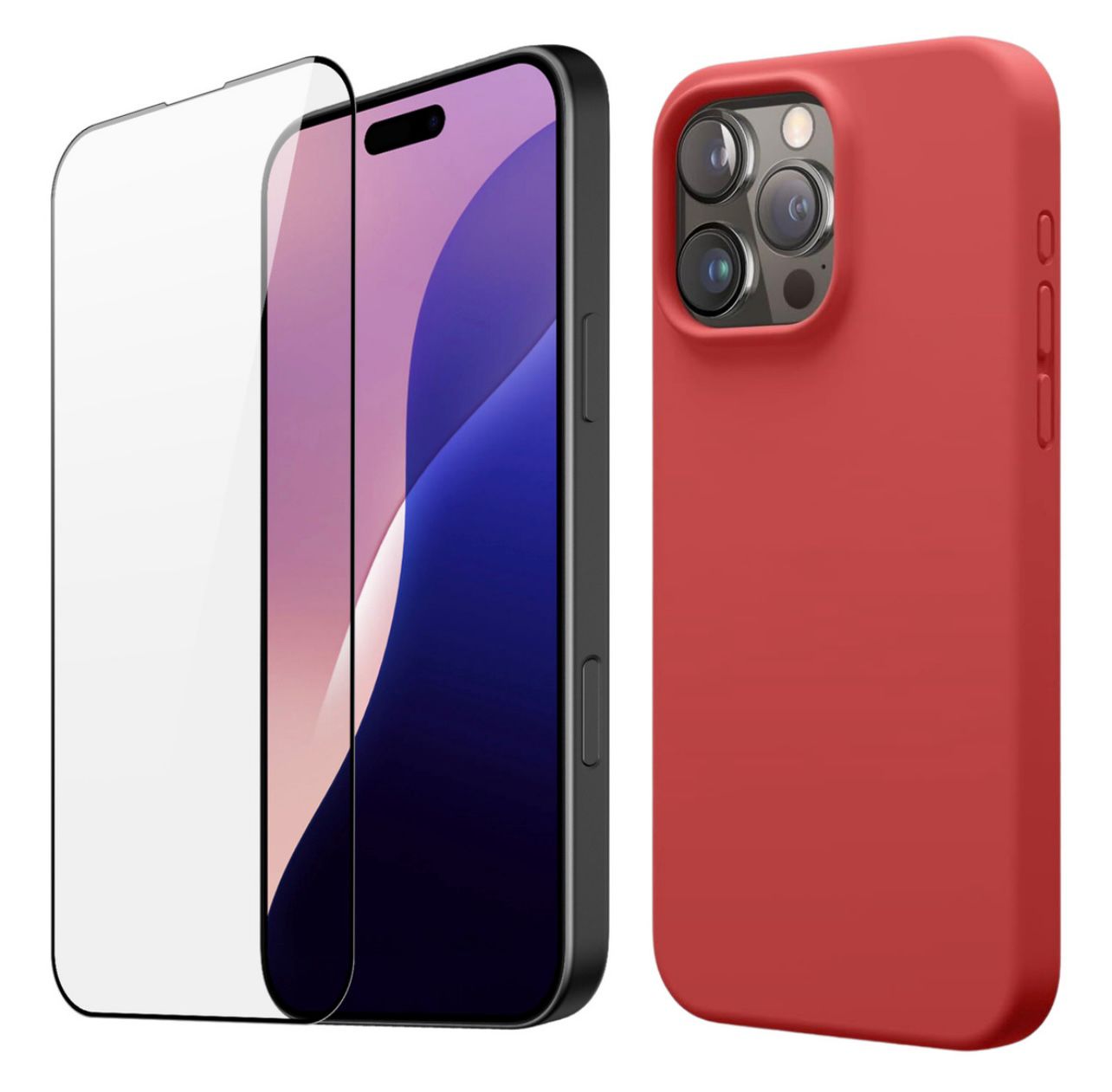 Estuche Silicone Case + Vidrio Premium para Celular Iphone 16 Pro Color Rojo