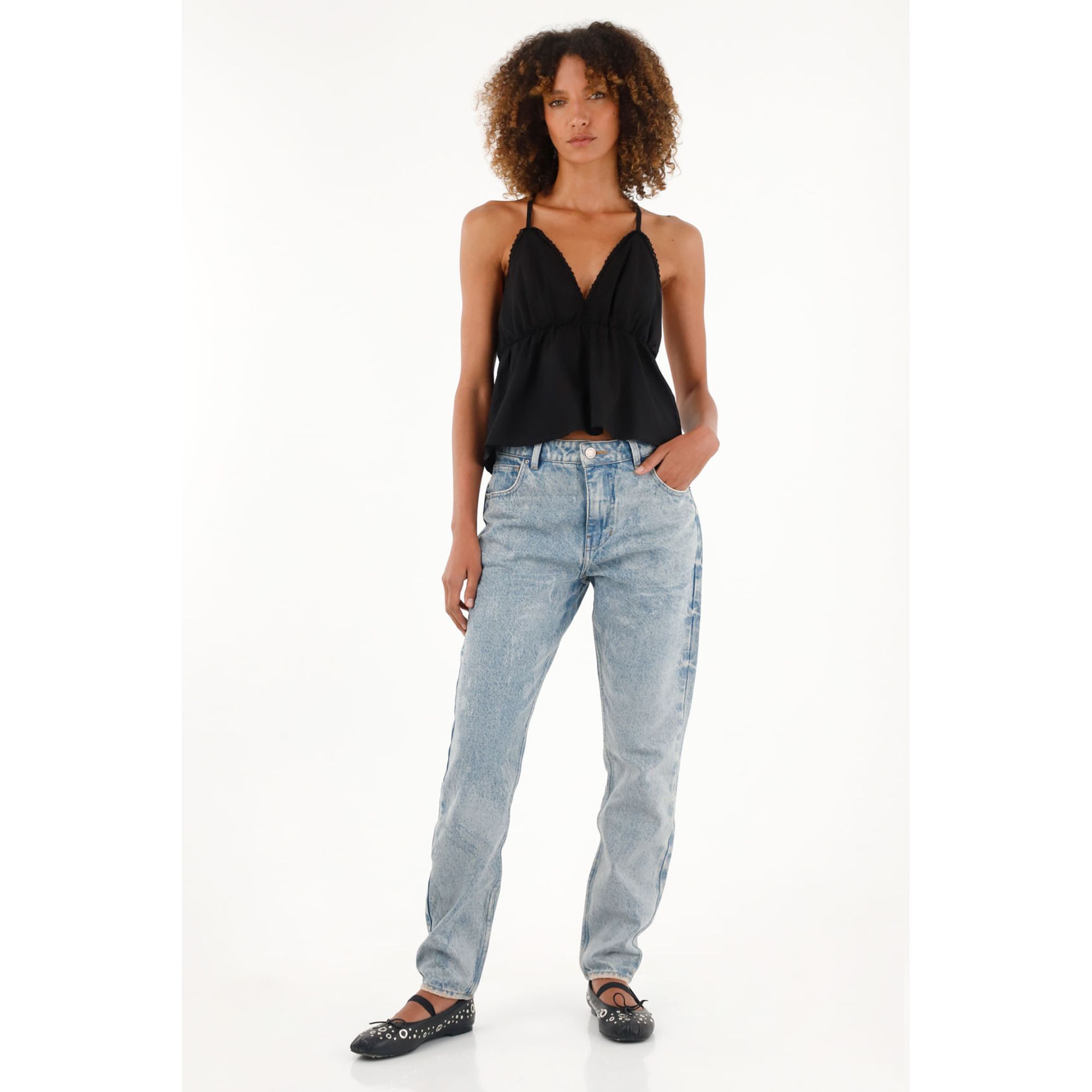 Jean Mom tiro alto tono claro para mujer